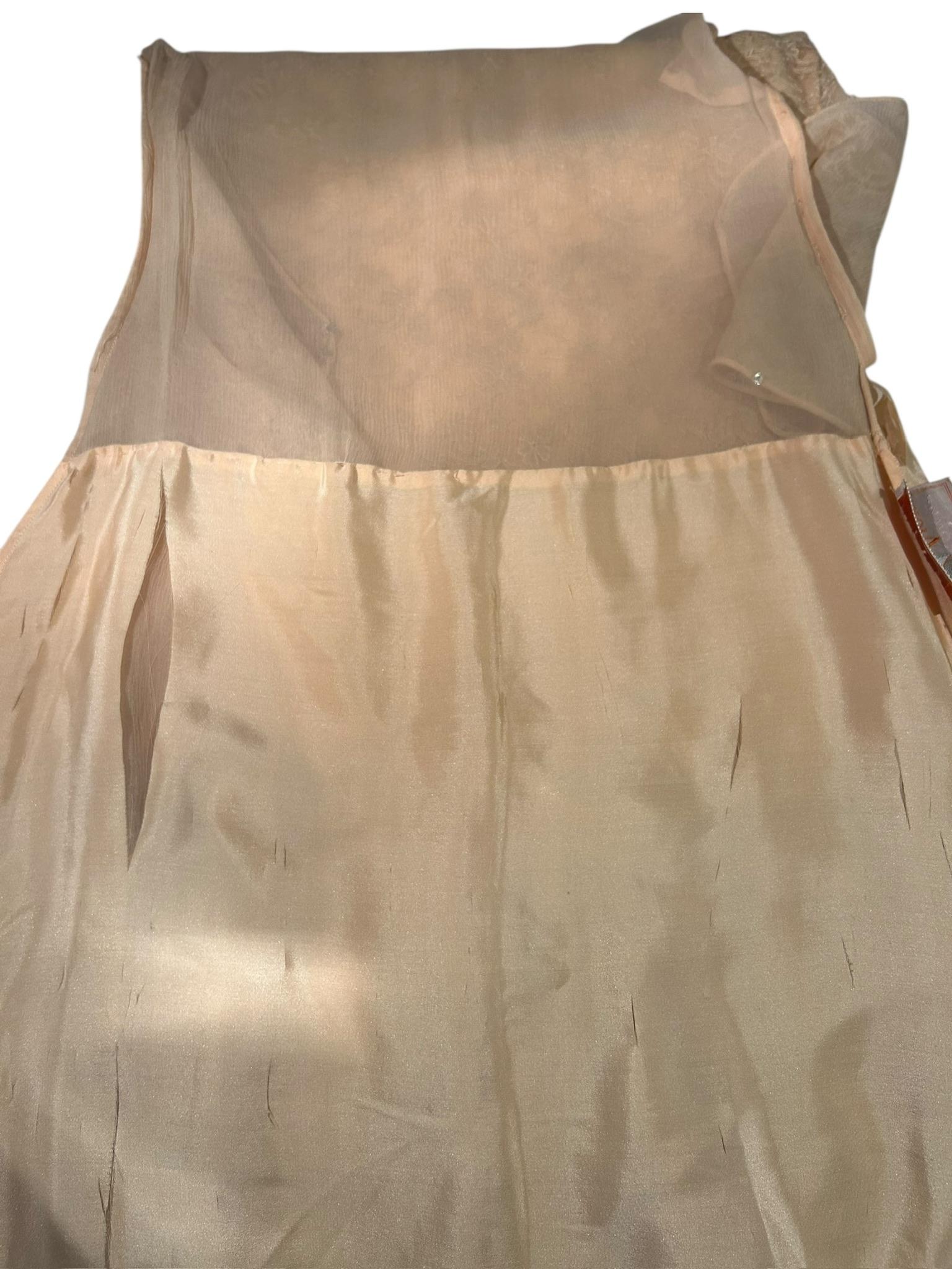 Vintage 1930s Pfirsich Spitze und Seide Chiffon Drop-Waist Abendkleid im Angebot 13