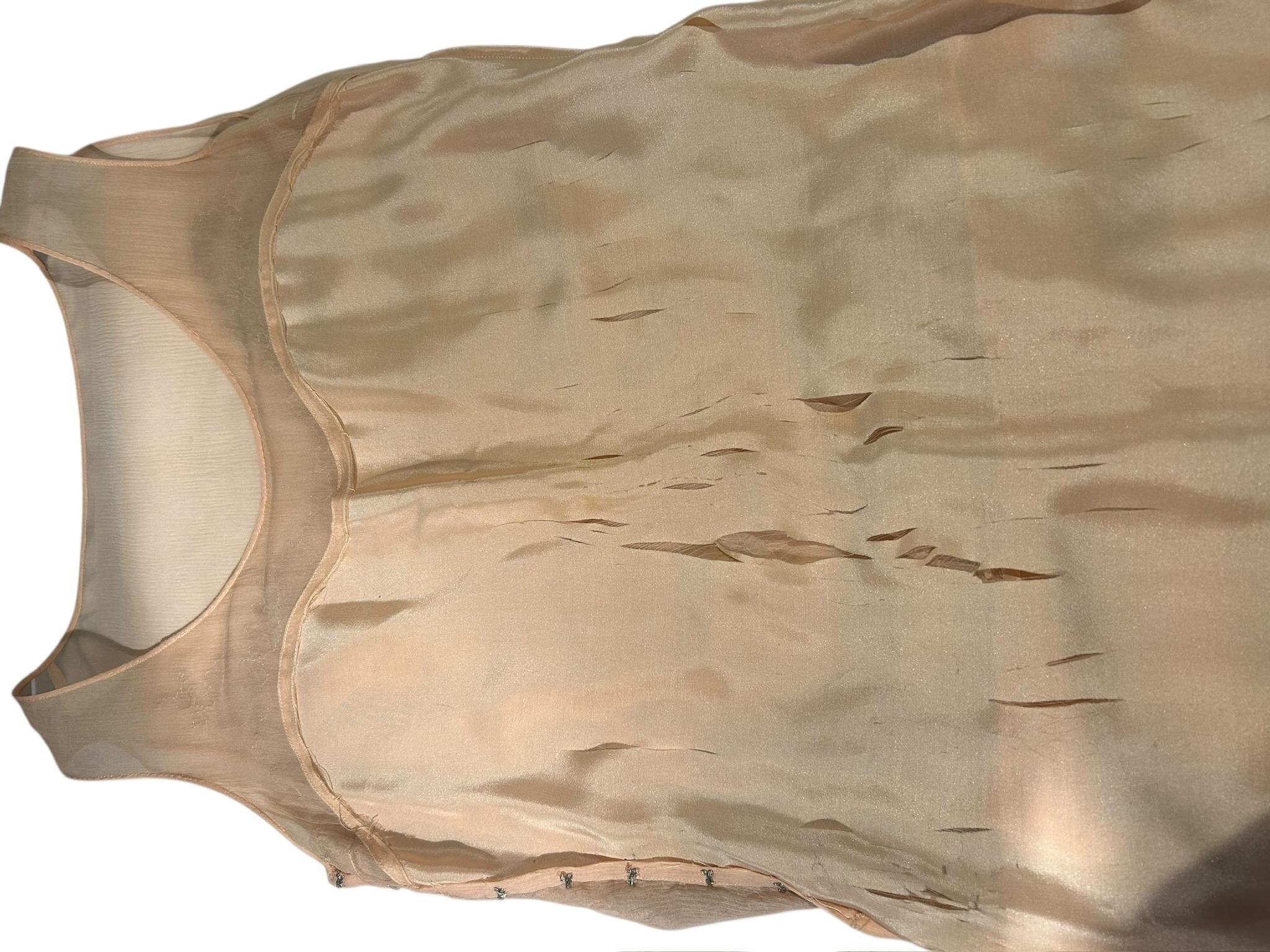 Vintage 1930s Pfirsich Spitze und Seide Chiffon Drop-Waist Abendkleid im Angebot 14