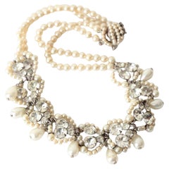 Vintage 1930's pearl and rhinestone unsigned Louis Rousselet necklace Art Deco