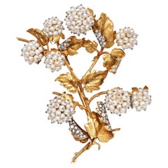 Vintage 1930s Pearl & Diamond 18K Blossom Floral Brooch