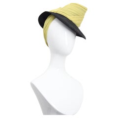 Vintage 1930's Percher Hat Chartreuse Green Black Straw Trilby Hat
