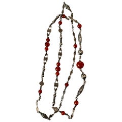 Vintage 1930's Peruzzi-Style Carnelian Bead Silver Necklace