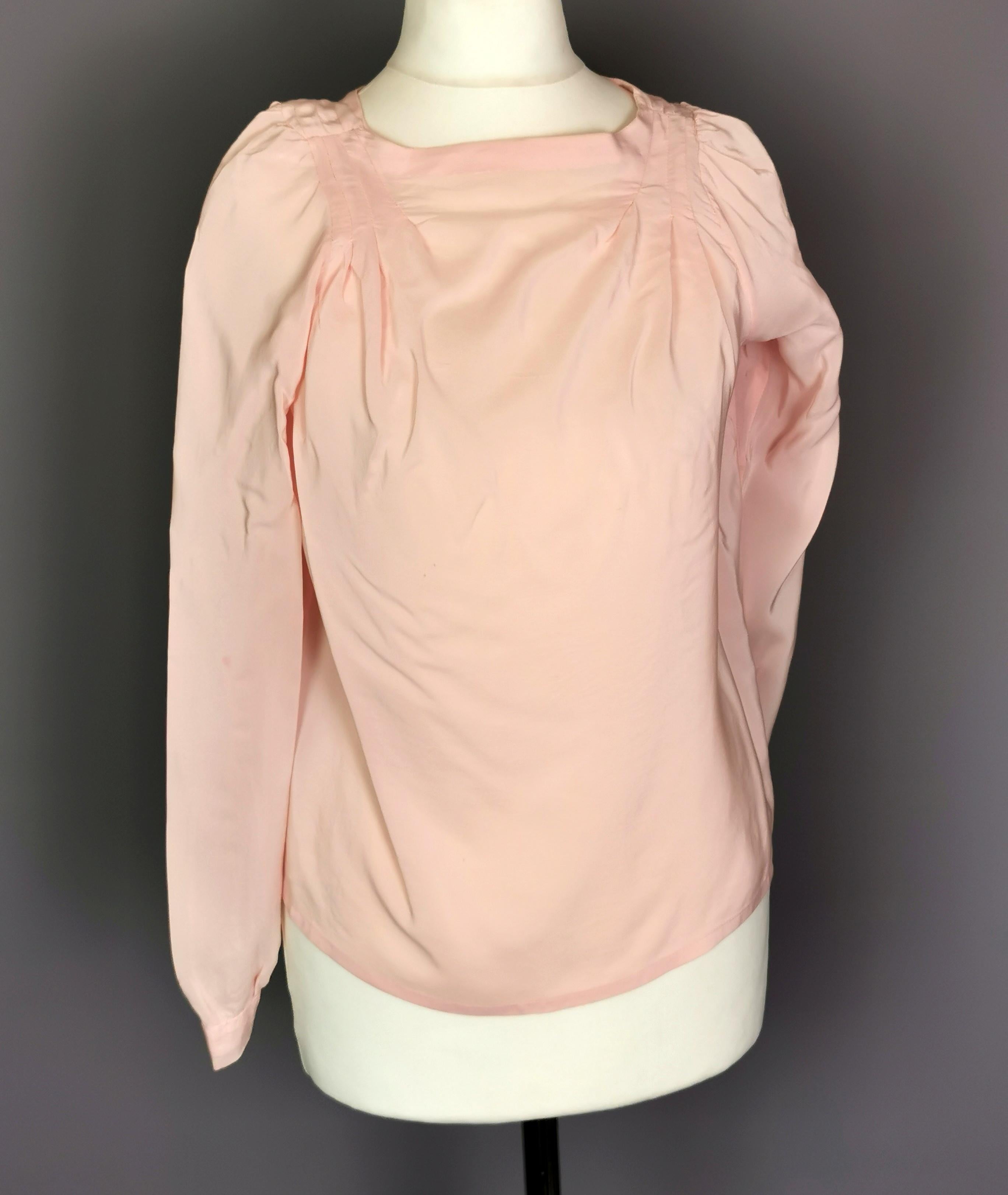 blush pink silk blouse