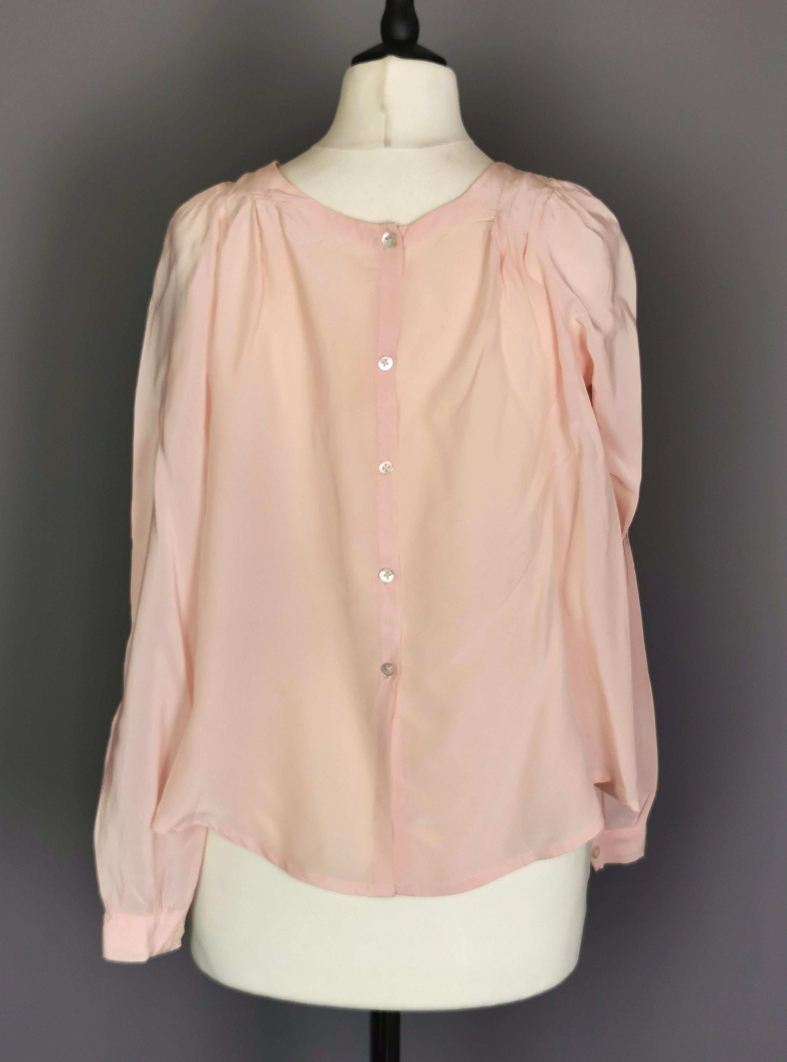 Women's Vintage 1930's pink silk blouse, Button back 