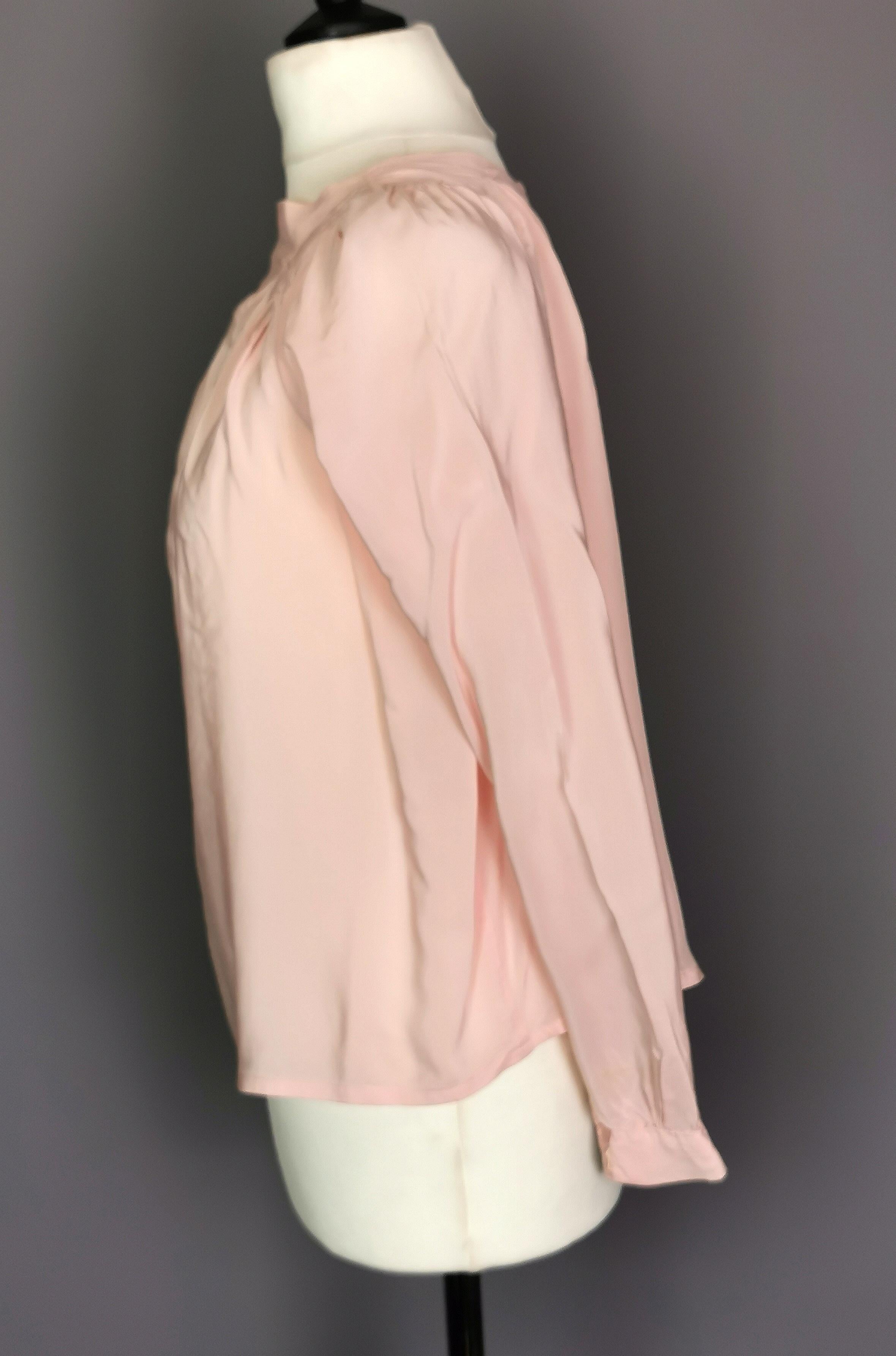 Vintage 1930's pink silk blouse, Button back  1