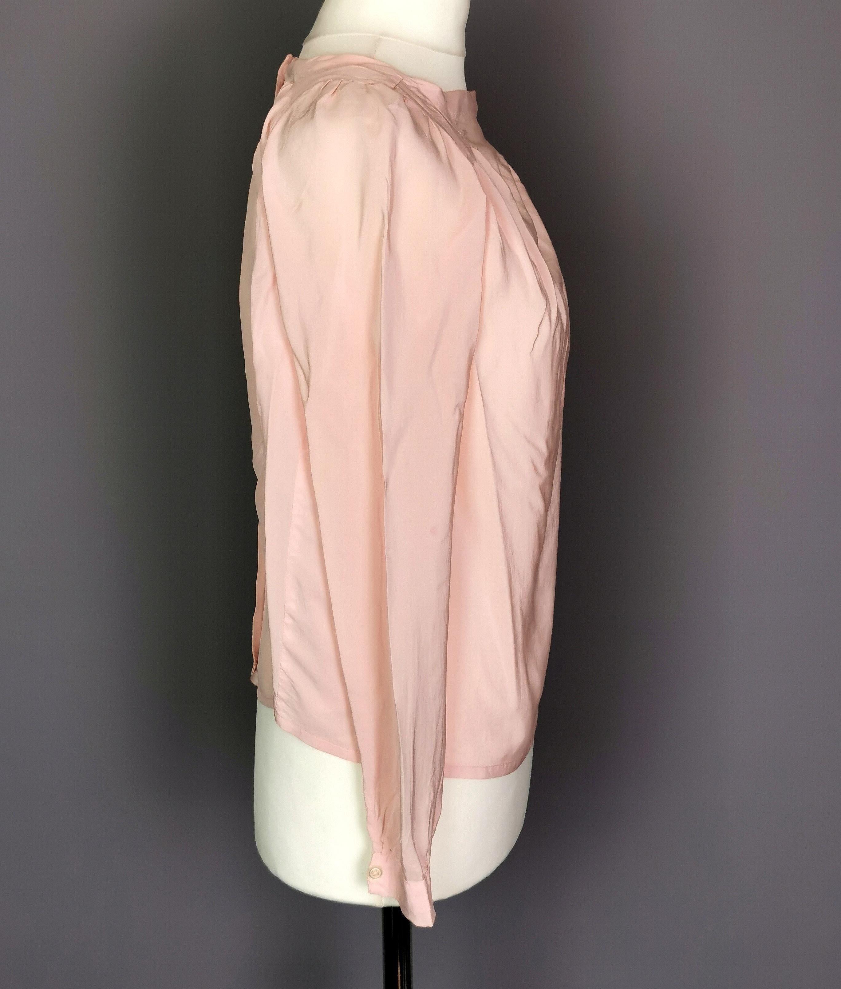 Vintage 1930's pink silk blouse, Button back  2