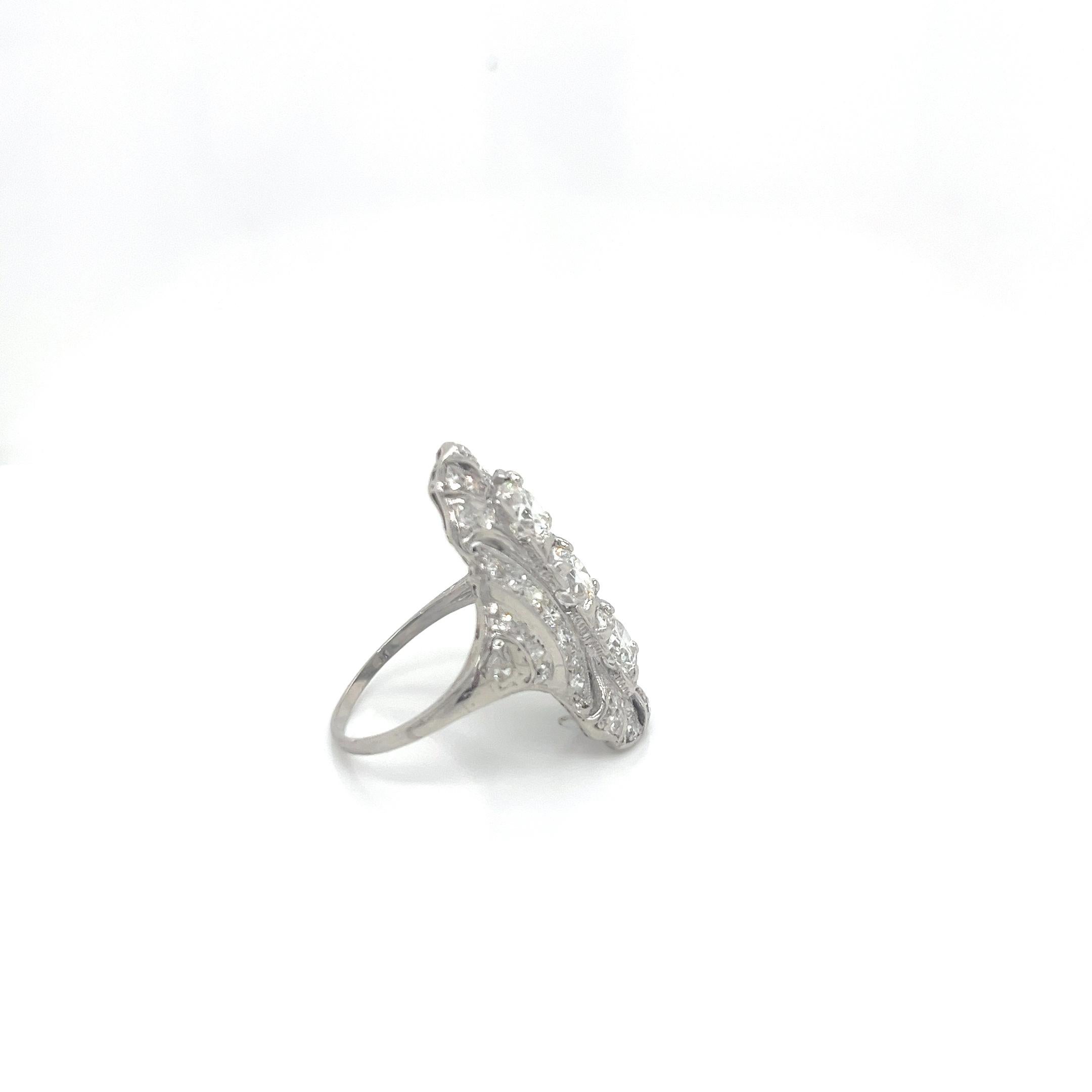 Vintage 1930's Platinum 3 Stone Diamond Dinner Ring For Sale 7