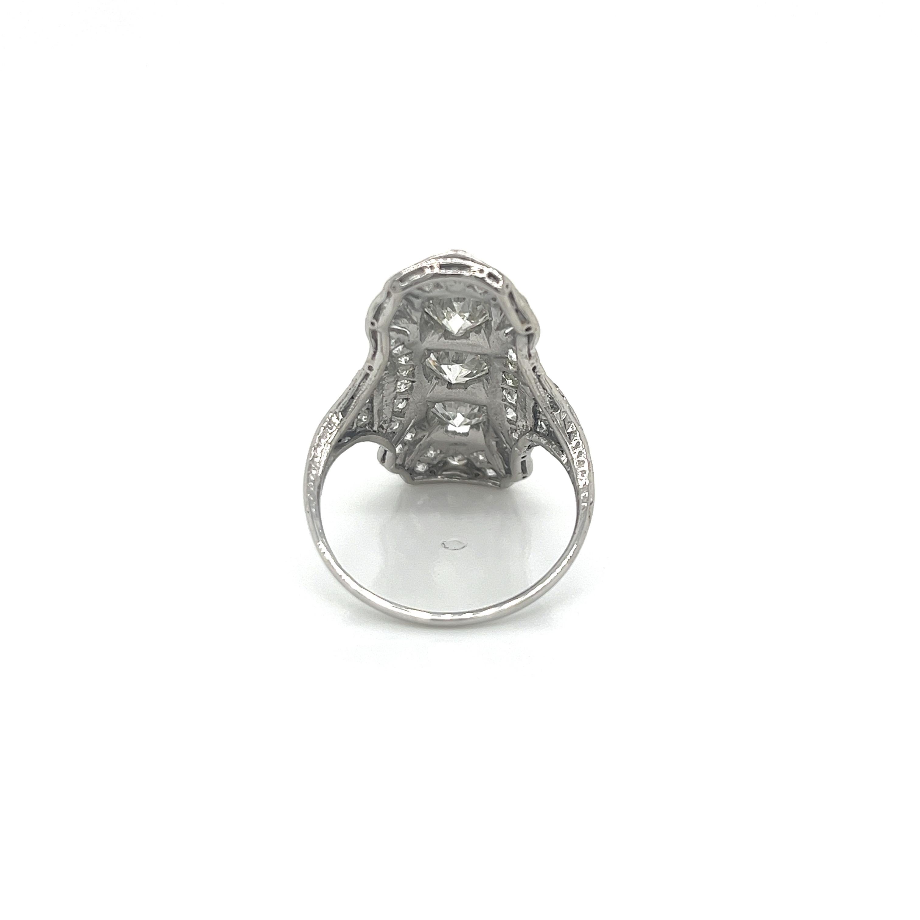 Women's Vintage 1930's Platinum 3 Stone Diamond Dinner Ring For Sale