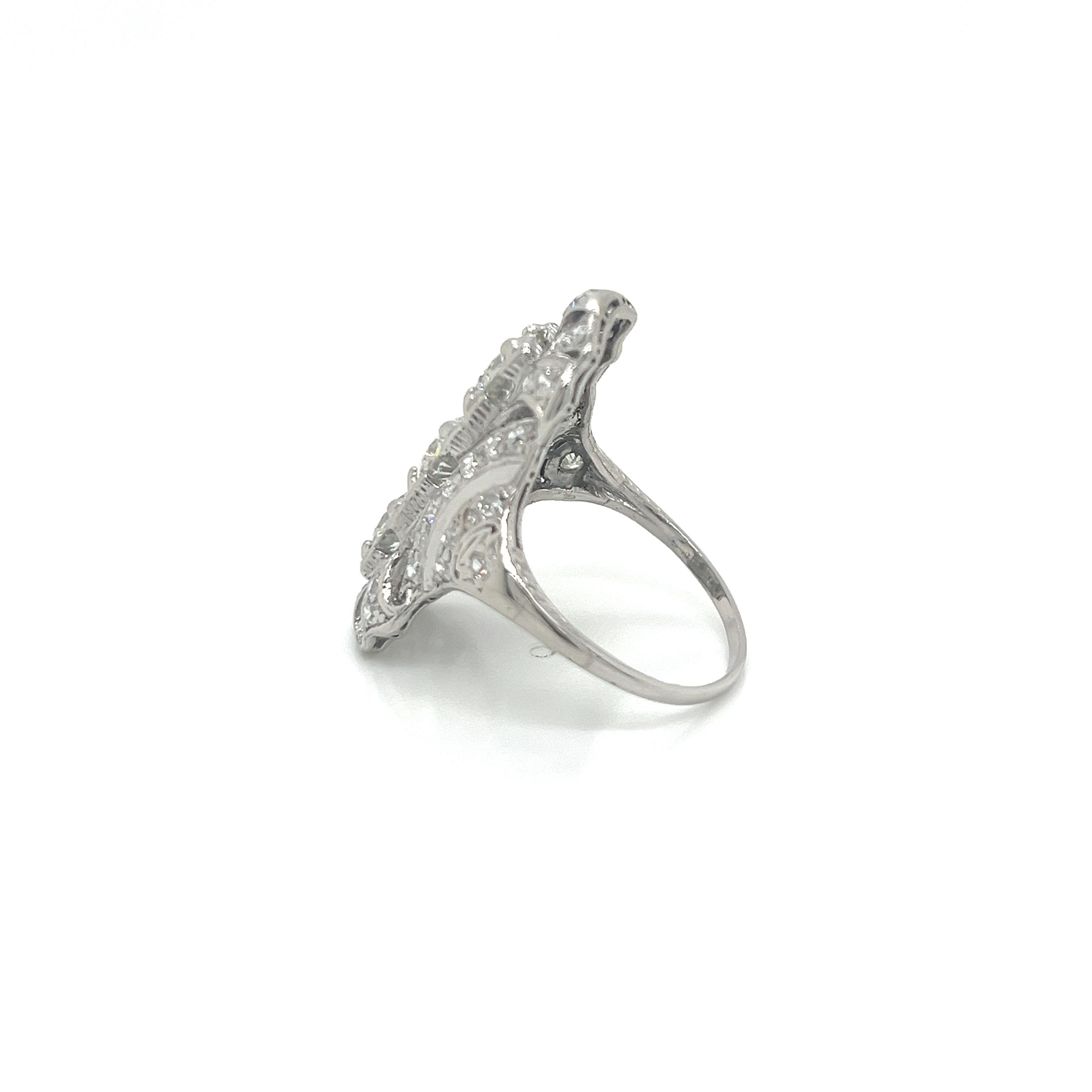 Vintage 1930's Platinum 3 Stone Diamond Dinner Ring For Sale 1