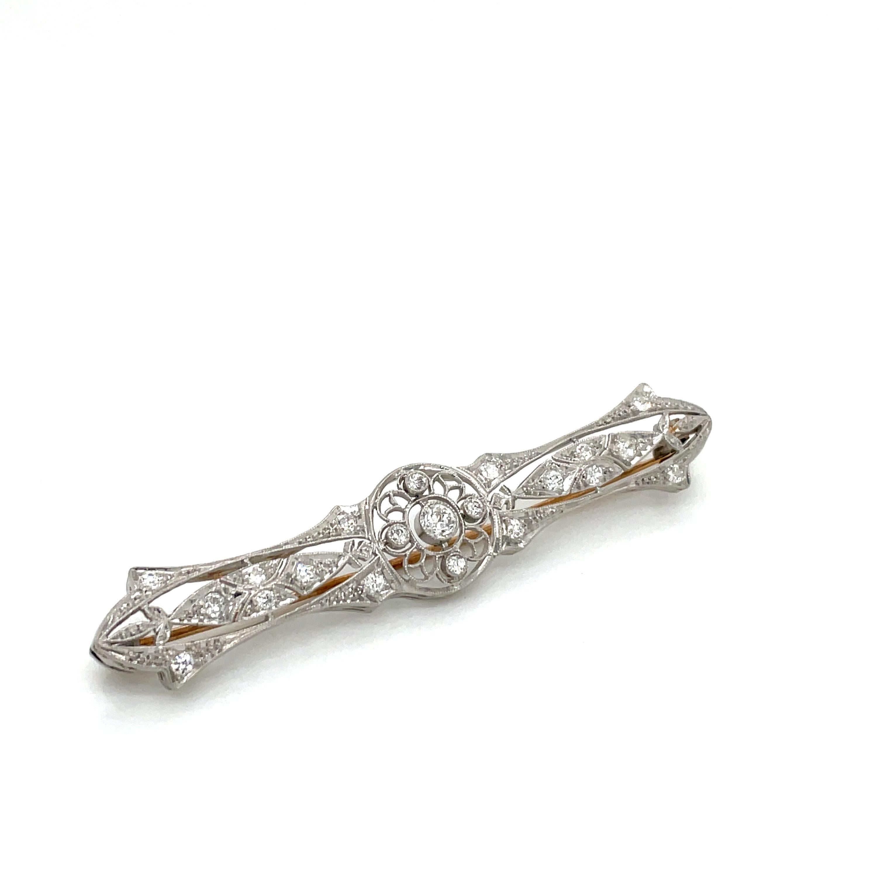 Platin Art Deco Diamant-Anstecknadel, Vintage 1930er Jahre im Zustand „Gut“ im Angebot in Boston, MA