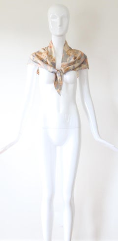 Vintage 1930's Pongee Silk Floral Halstuch Kopftuch