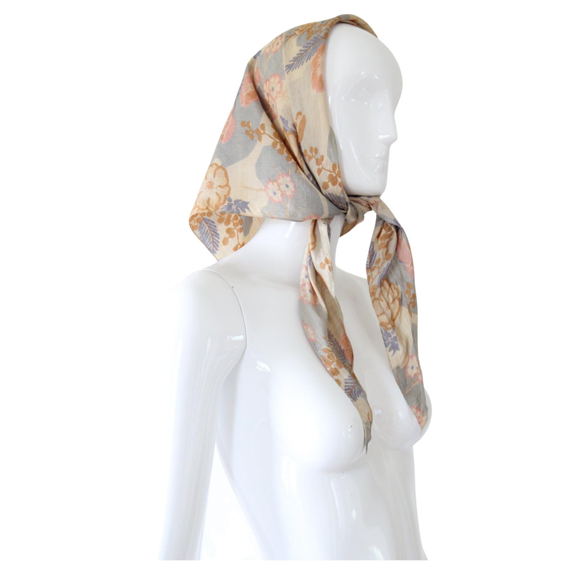 Vintage 1930's Pongee Silk Floral Neck Scarf Head Scarf