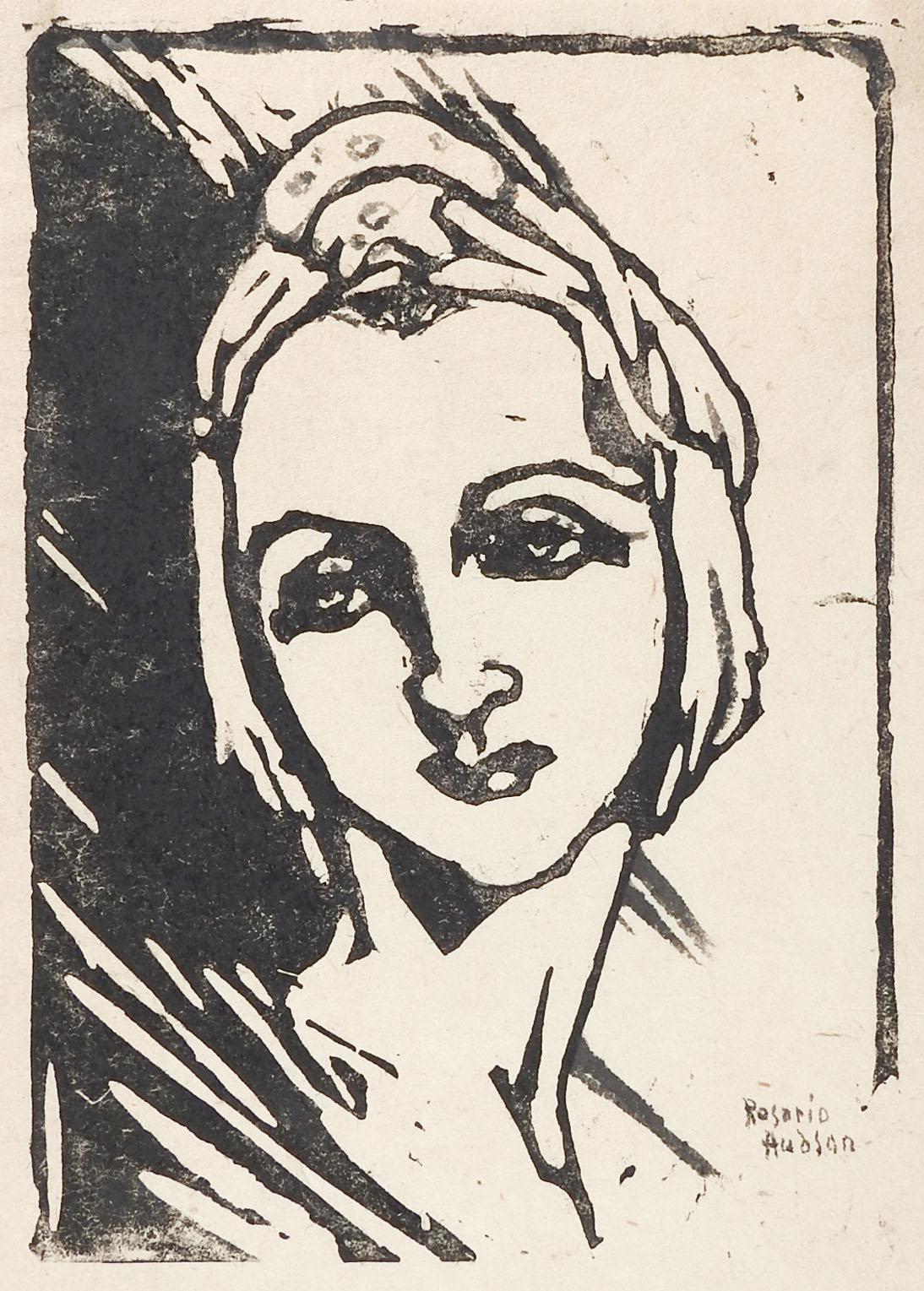 Porträt einer Frau mit Blockdruck aus den 1930er Jahren (Unbekannt) im Angebot
