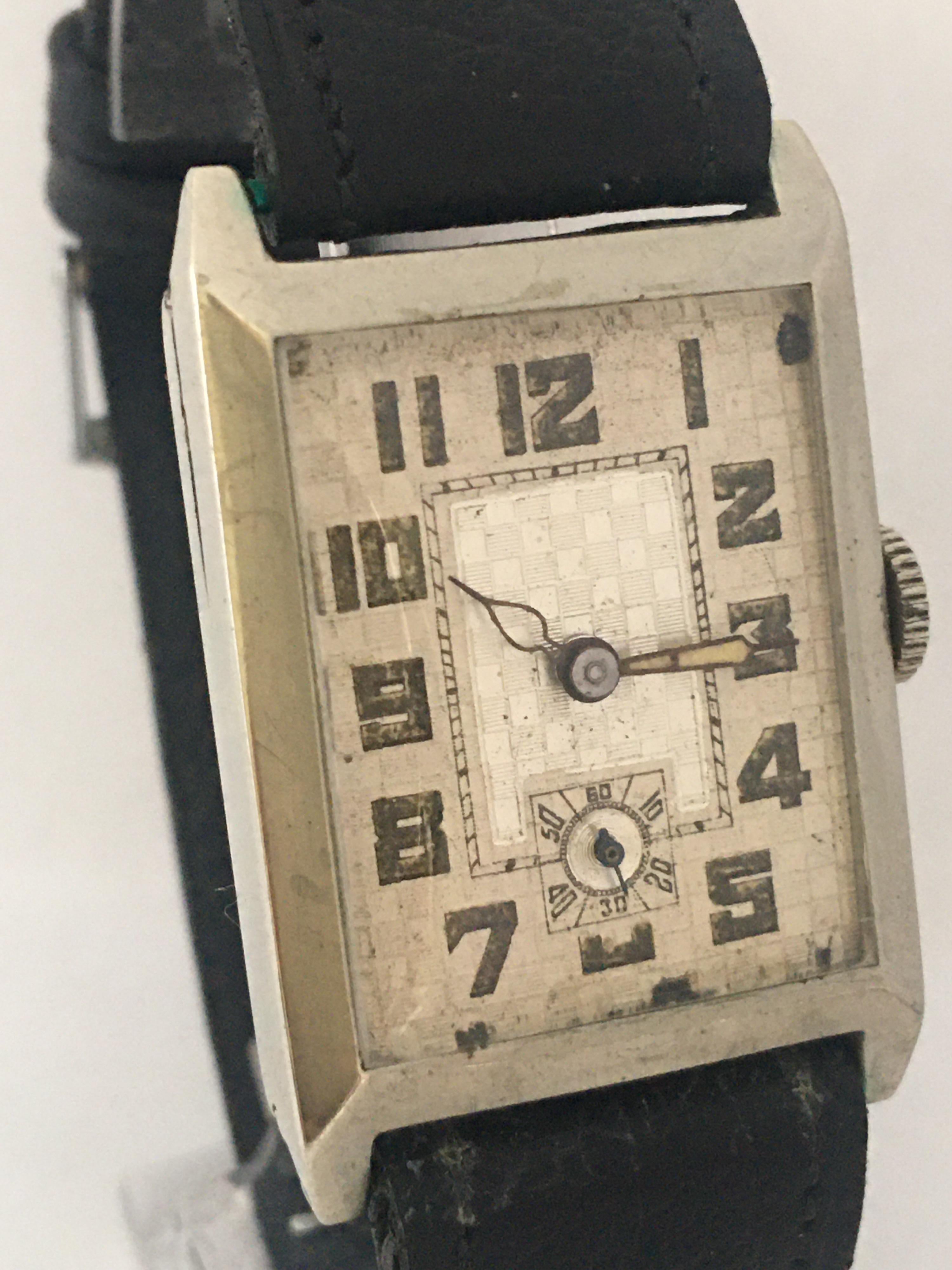 Vintage 1930s Pure Nickel Rectangular Mechanical Watch For Sale 4