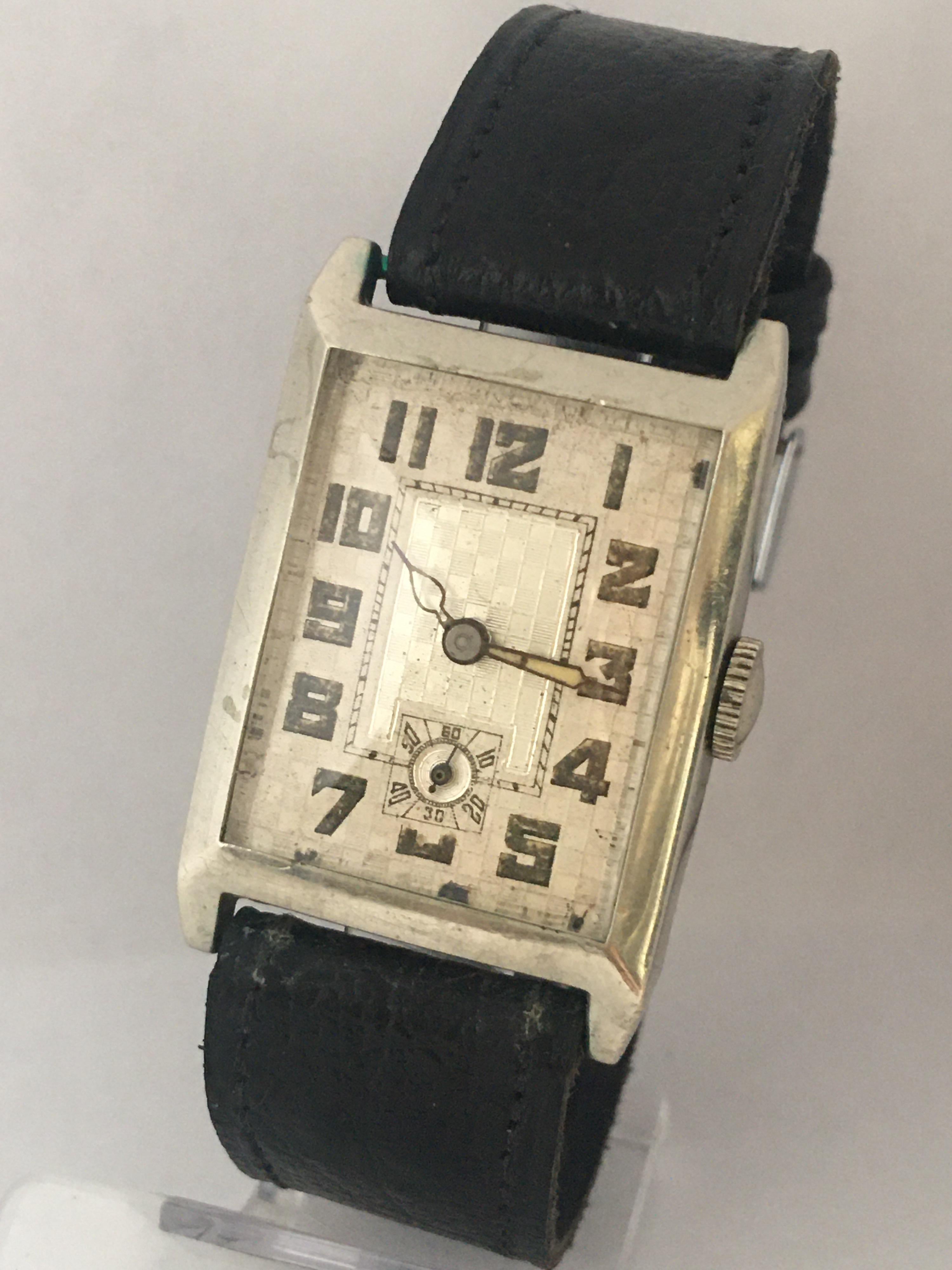 Vintage 1930s Pure Nickel Rectangular Mechanical Watch For Sale 5