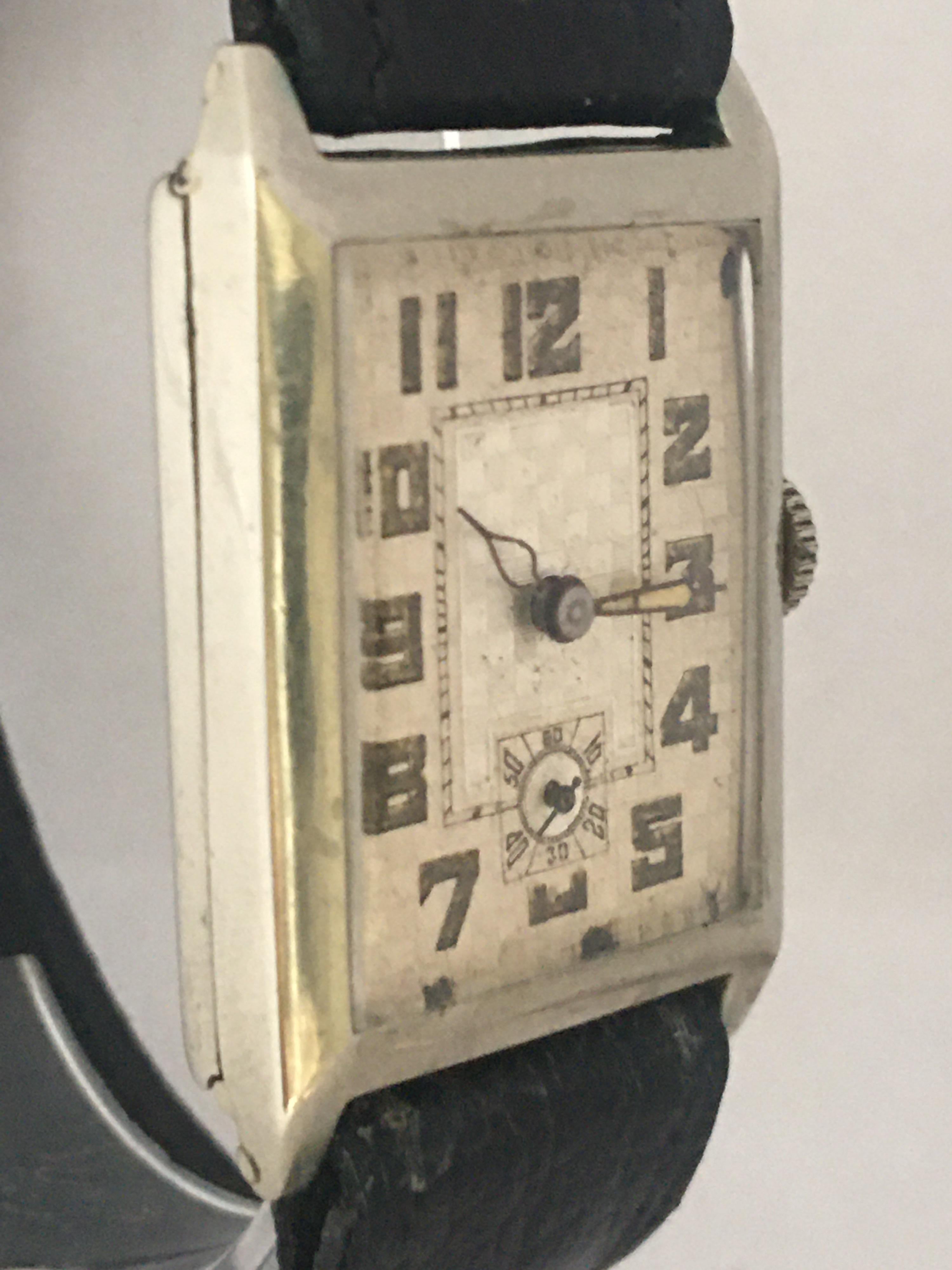 Vintage 1930s Pure Nickel Rectangular Mechanical Watch For Sale 6