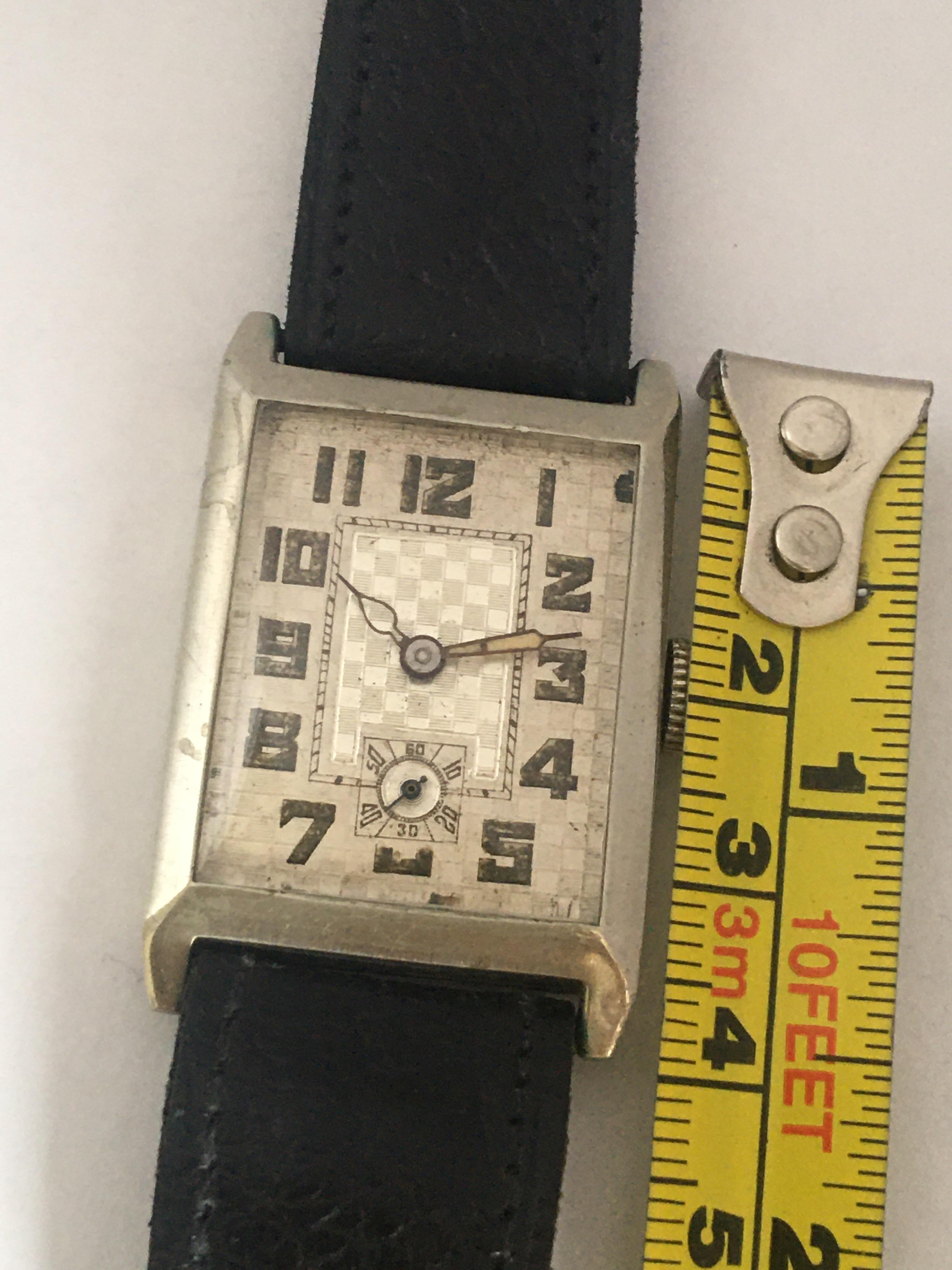 Vintage 1930s Pure Nickel Rectangular Mechanical Watch For Sale 1
