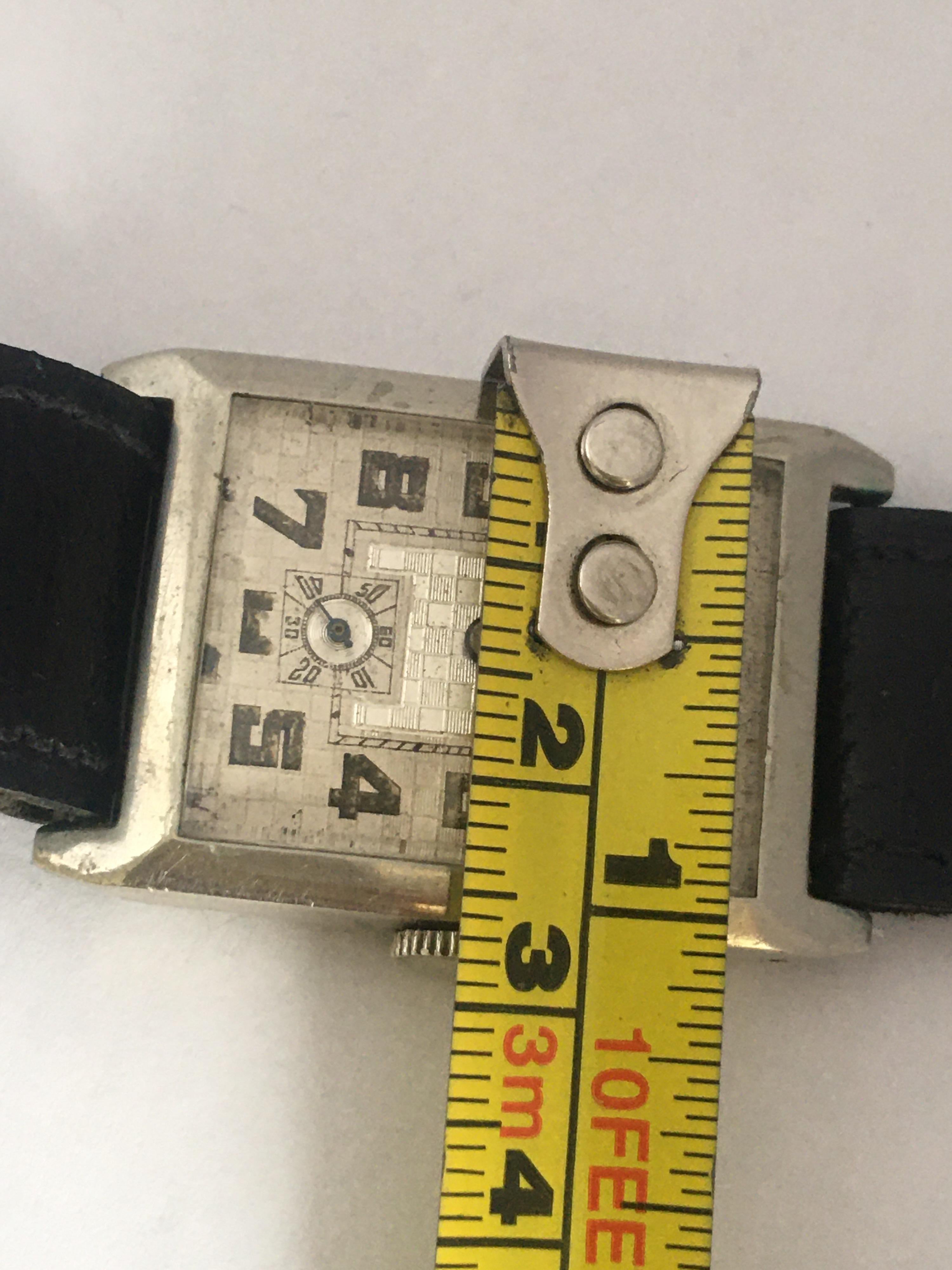 Vintage 1930s Pure Nickel Rectangular Mechanical Watch For Sale 2