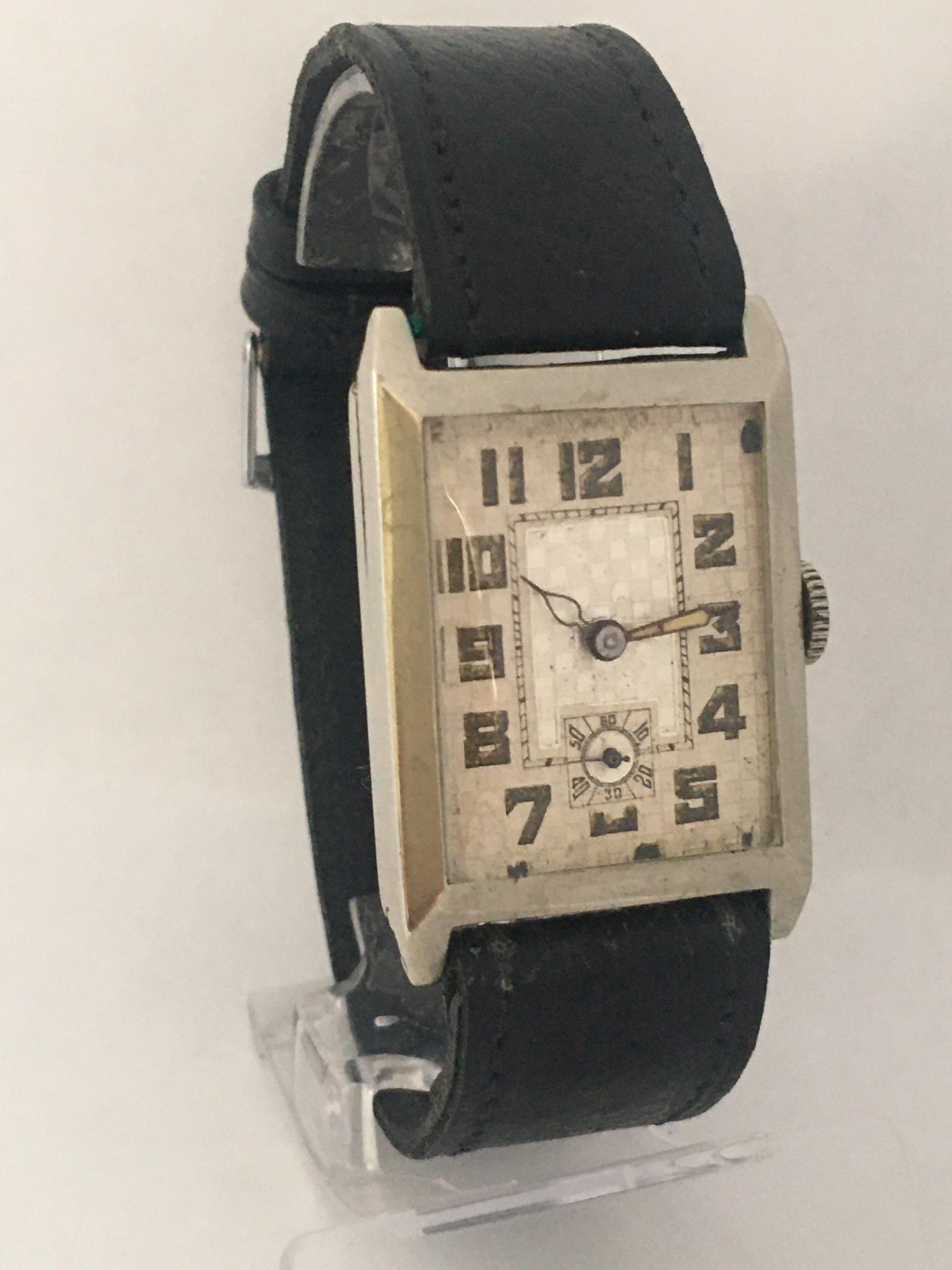 Vintage 1930s Pure Nickel Rectangular Mechanical Watch For Sale 3