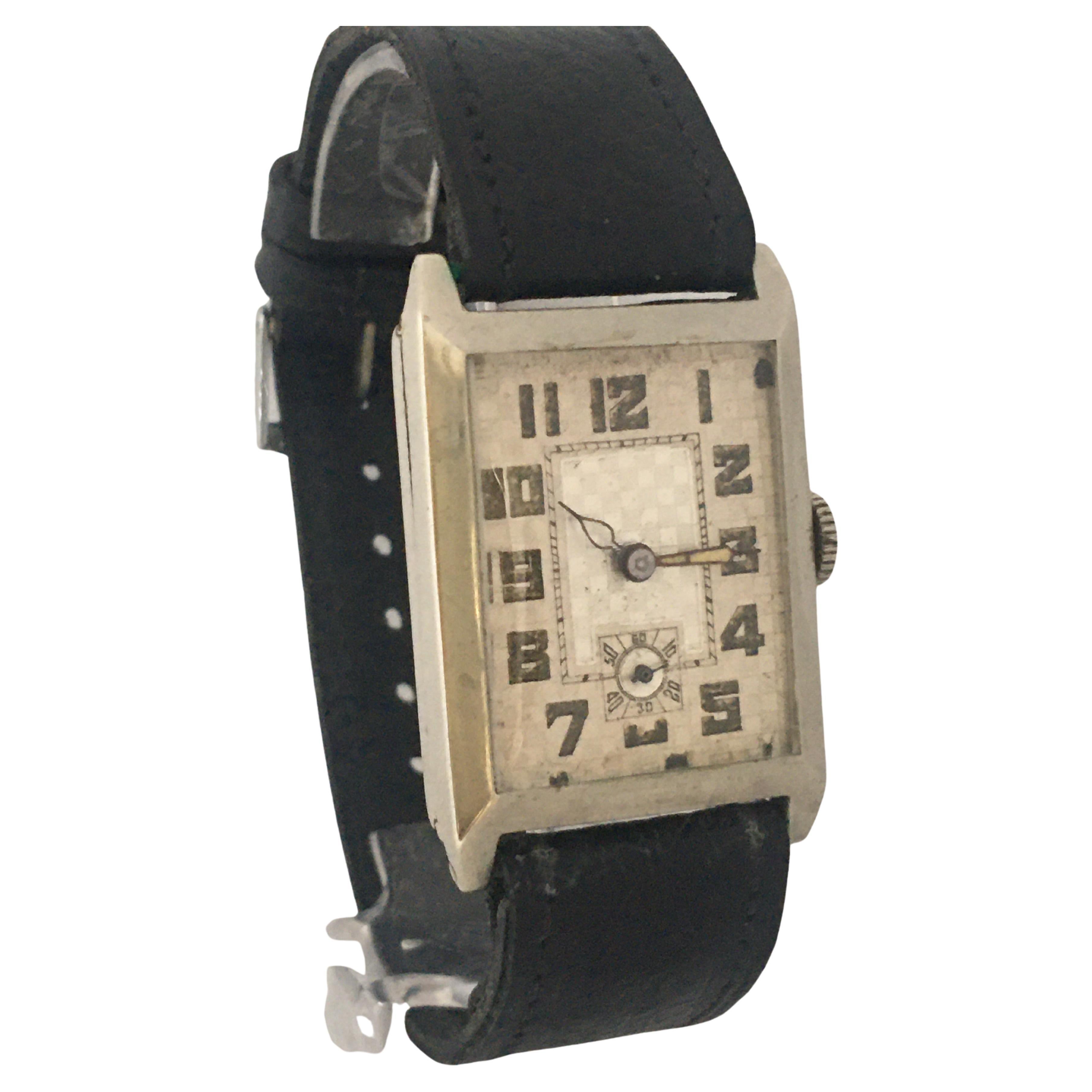 Vintage 1930s Pure Nickel Rectangular Mechanical Watch For Sale
