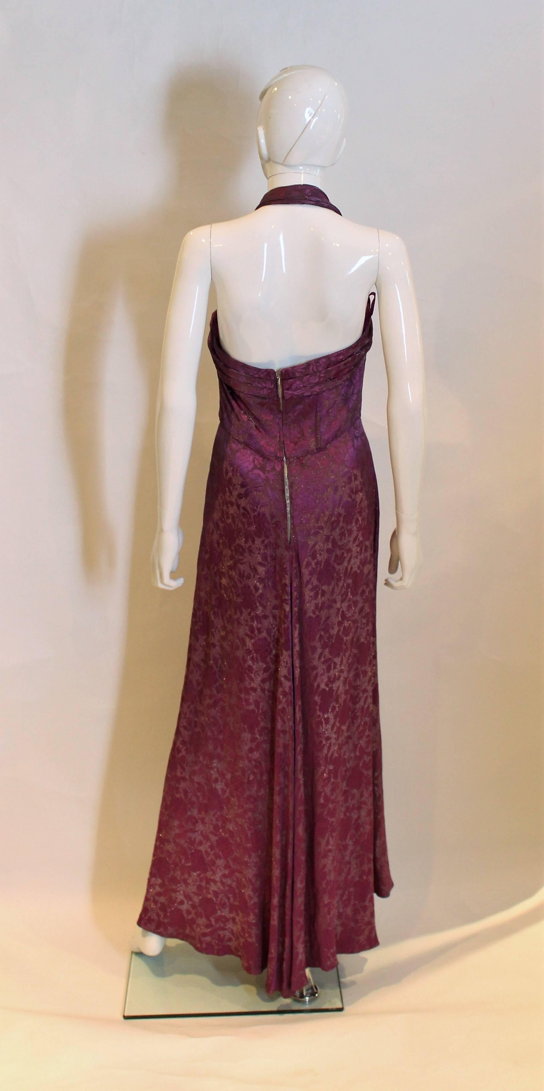 Black  Vintage 1930s Purple Lame Gown by Elvena For Sale