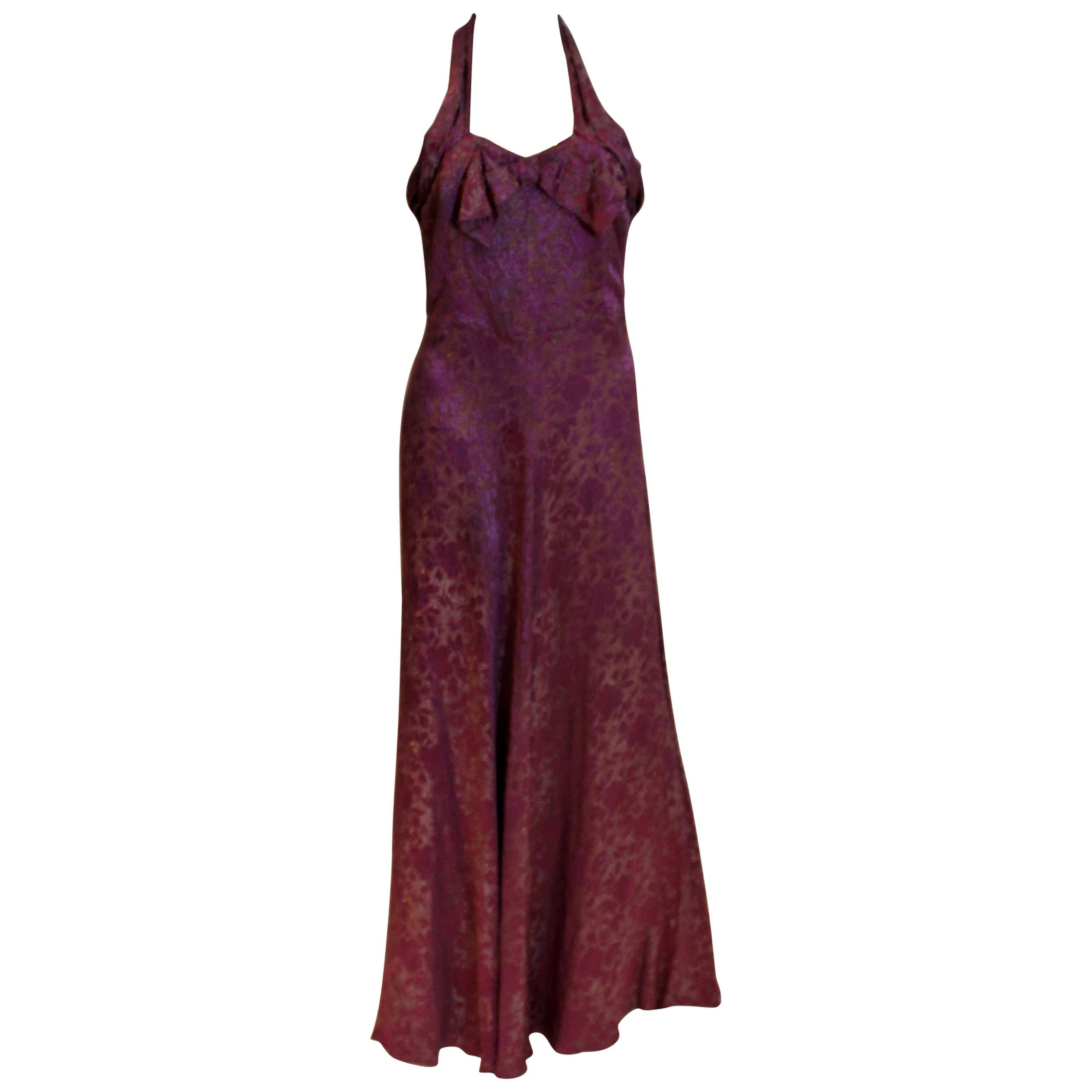  Vintage 1930s Purple Lame Gown by Elvena For Sale
