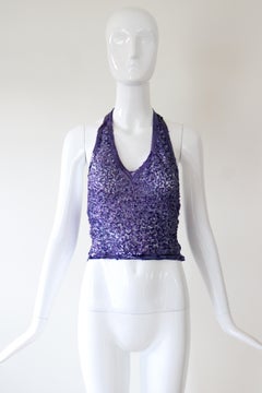 Vintage 1930's purple sequin and tulle halter neck blouse UK 10-12 US 6-8