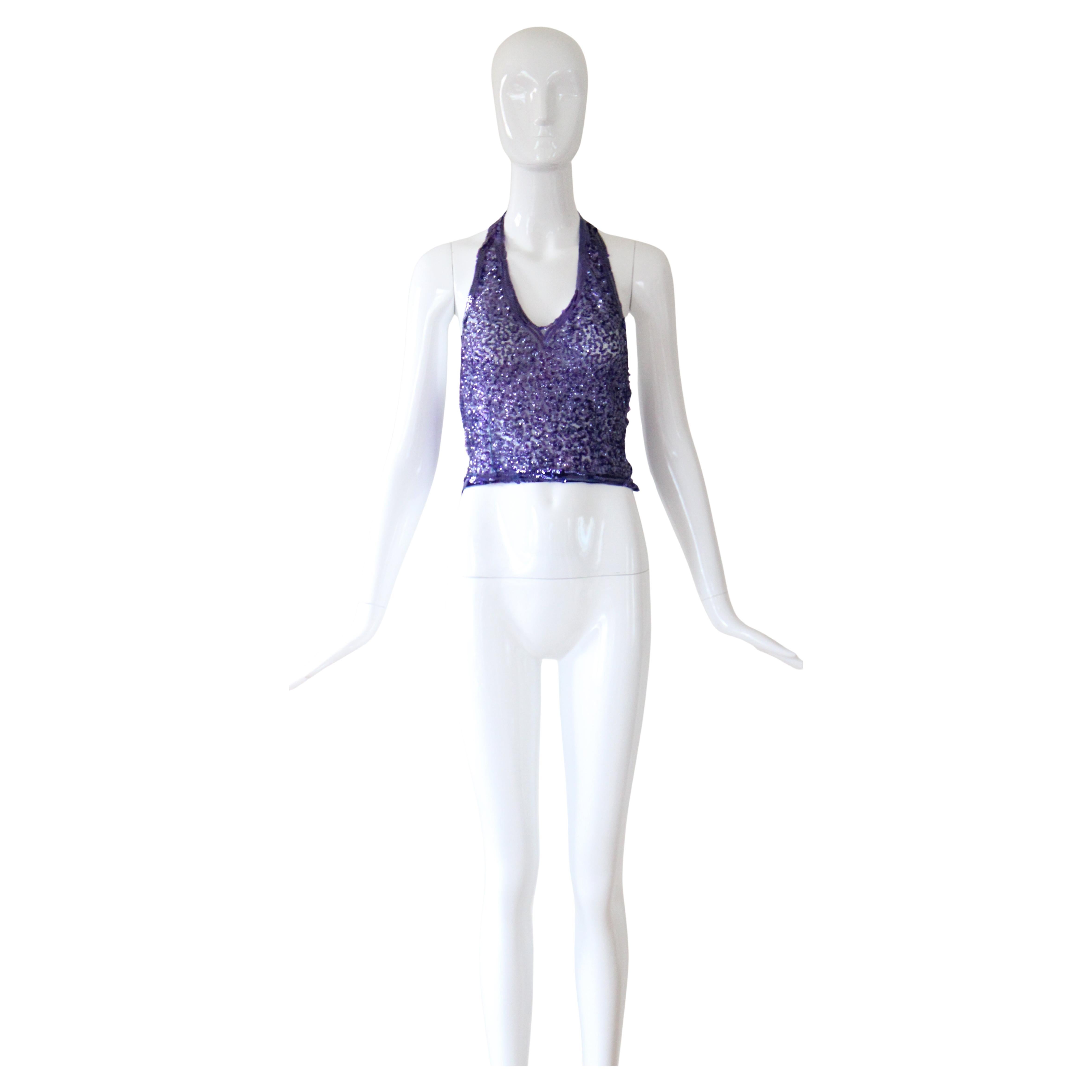 Vintage 1930's purple sequin and tulle halter neck blouse UK 10-12 US 6-8