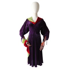 Vintage 1930's Purple Silk Velvet Bias Cut cocktail dress 1930's dress UK 10-14