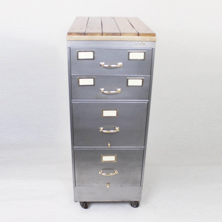 Vintage 1930 S Raw Steel And Br Metal File Cabinet At This Wonderful Little File Cabinet Has Been Customized In Our Work With A Hand Stripped
