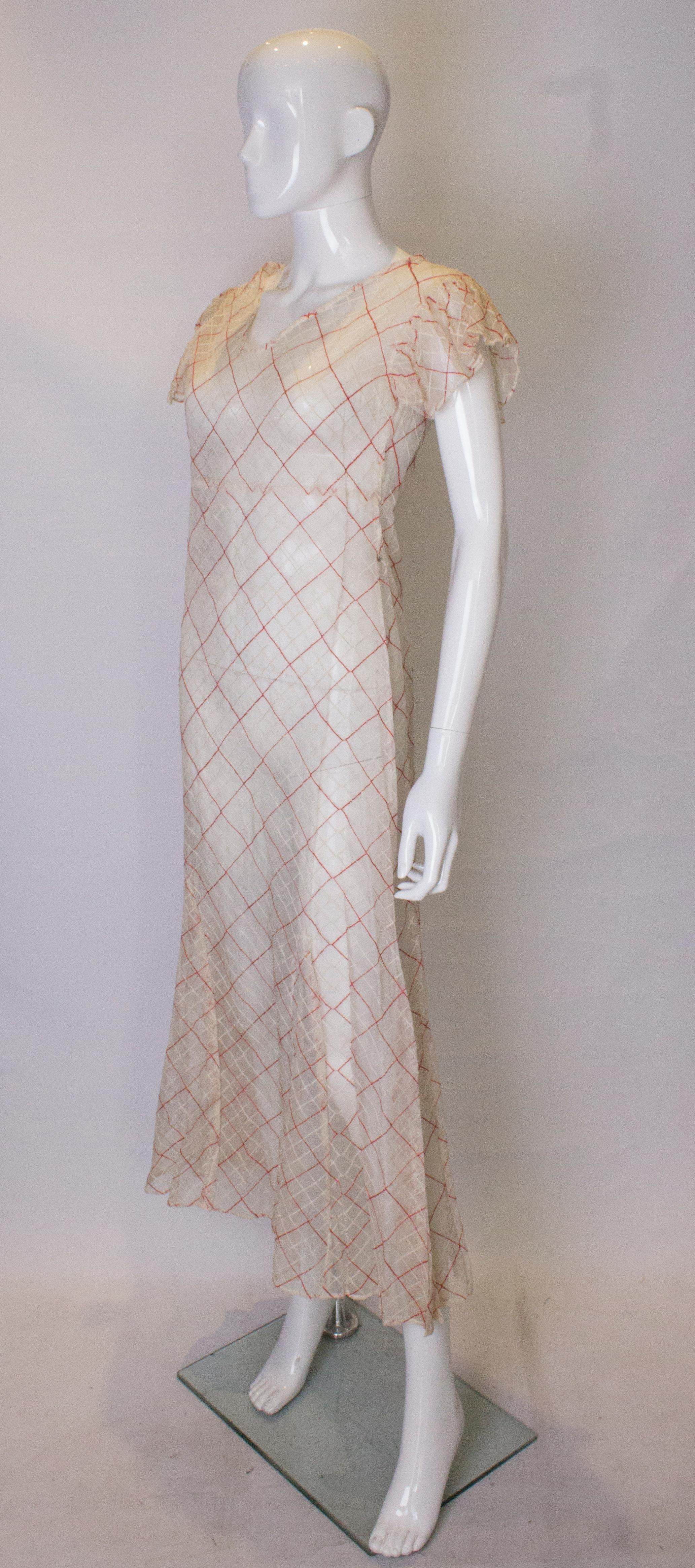 Brown Vintage 1930s Red and White Voile Gown