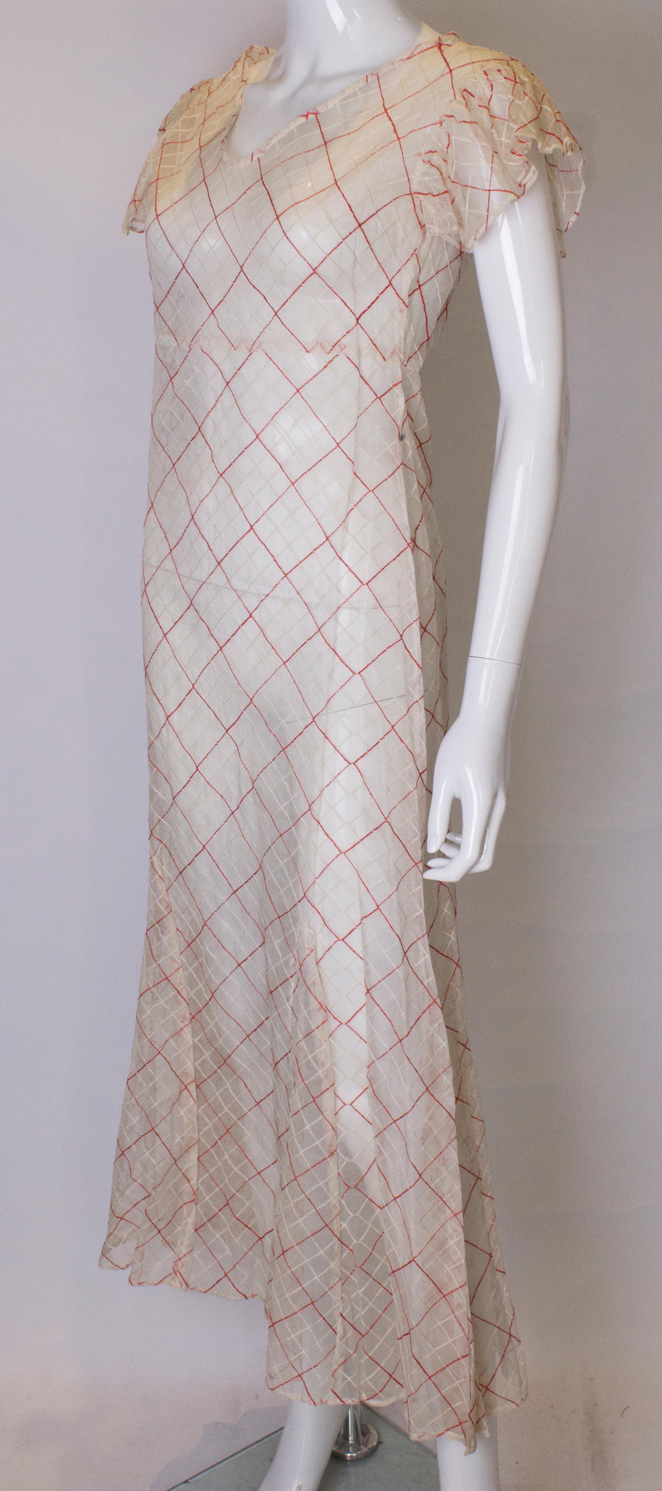 Vintage 1930s Red and White Voile Gown In Good Condition In London, GB