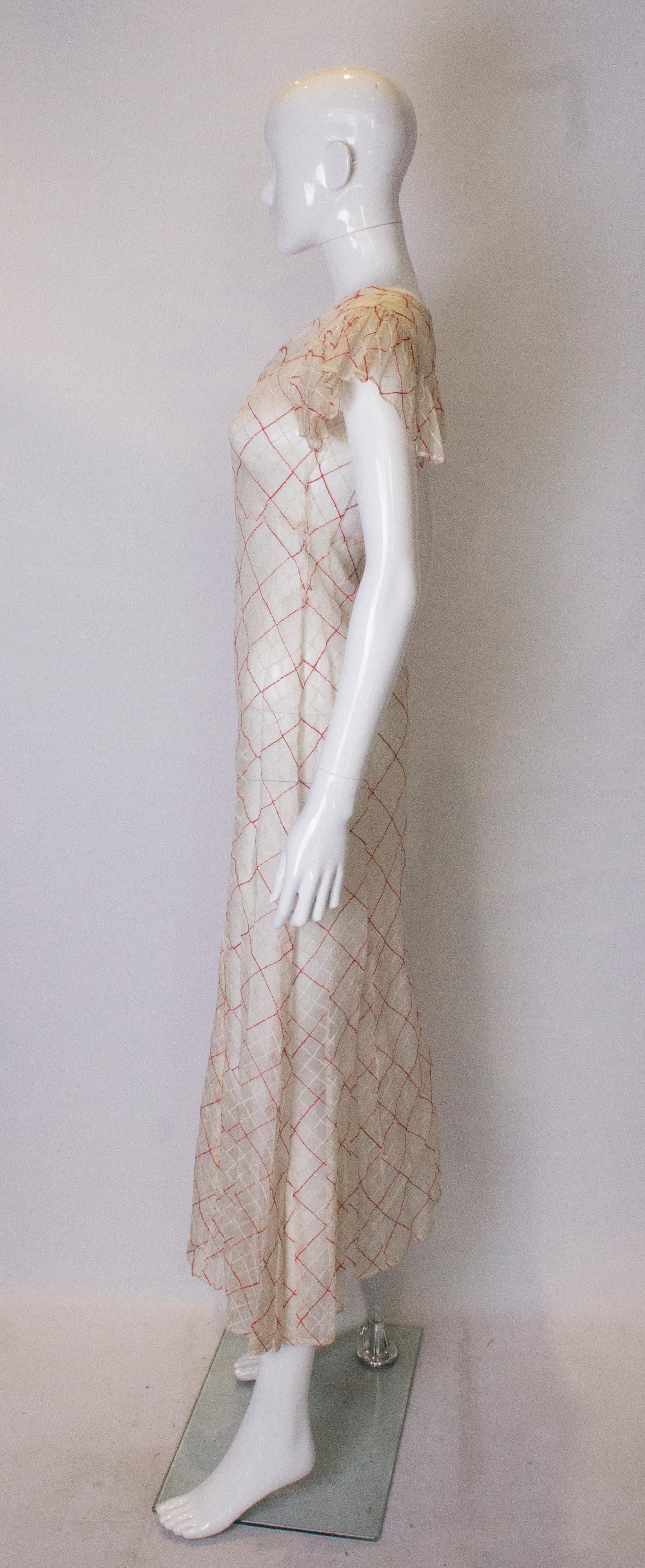Women's Vintage 1930s Red and White Voile Gown