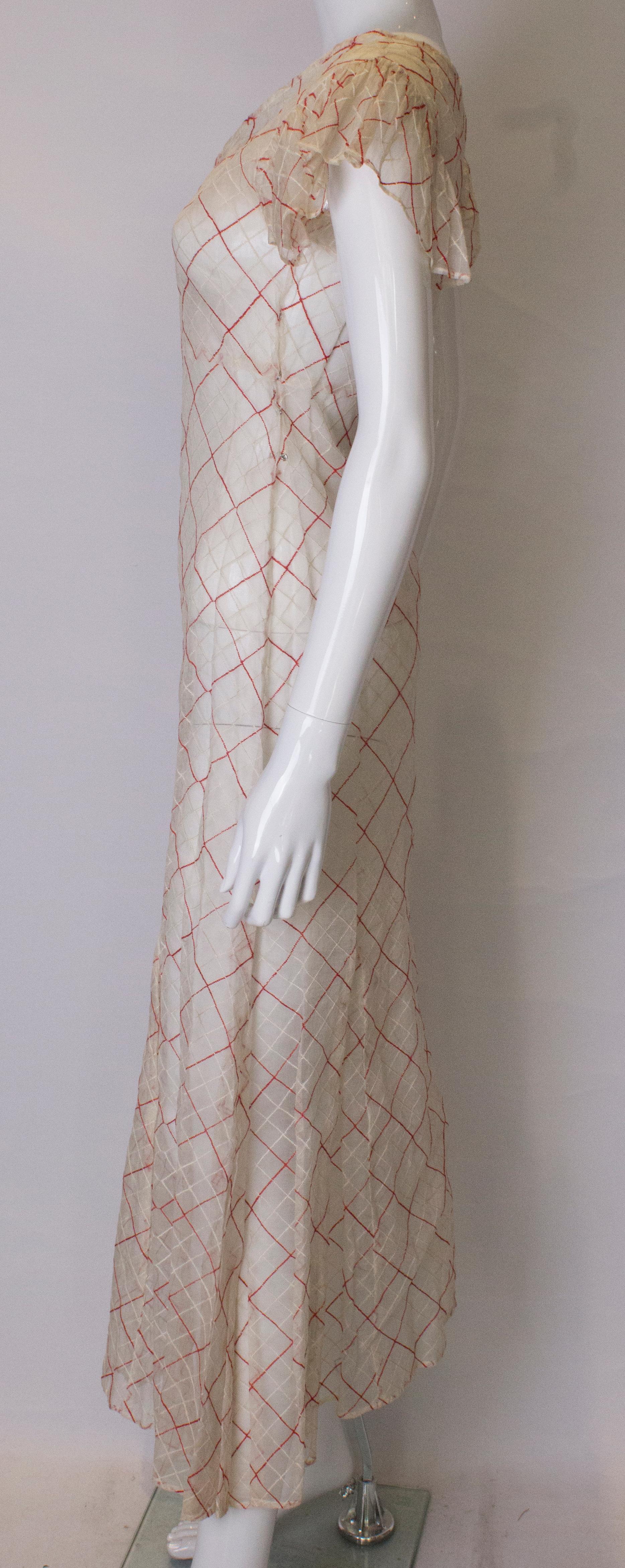 Vintage 1930s Red and White Voile Gown 1