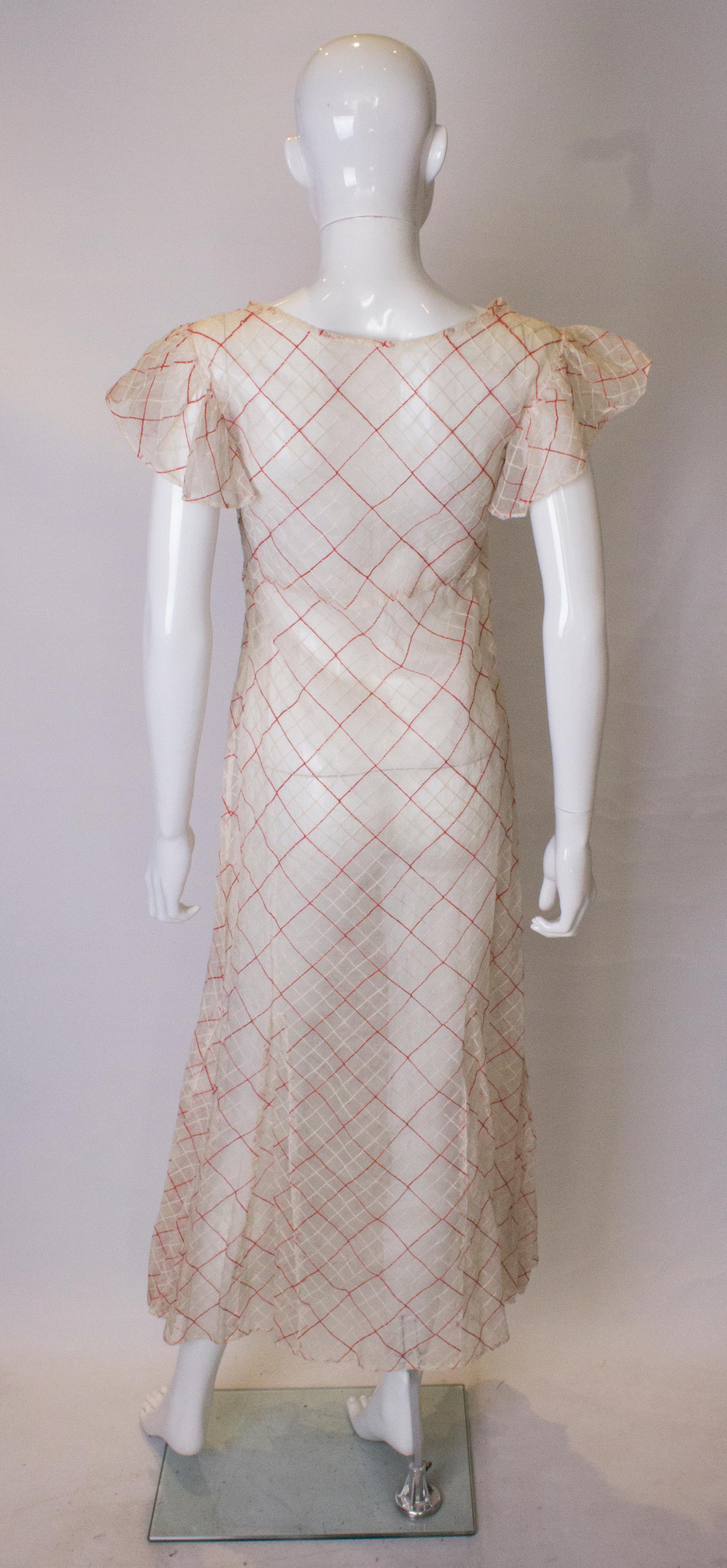 Vintage 1930s Red and White Voile Gown 2