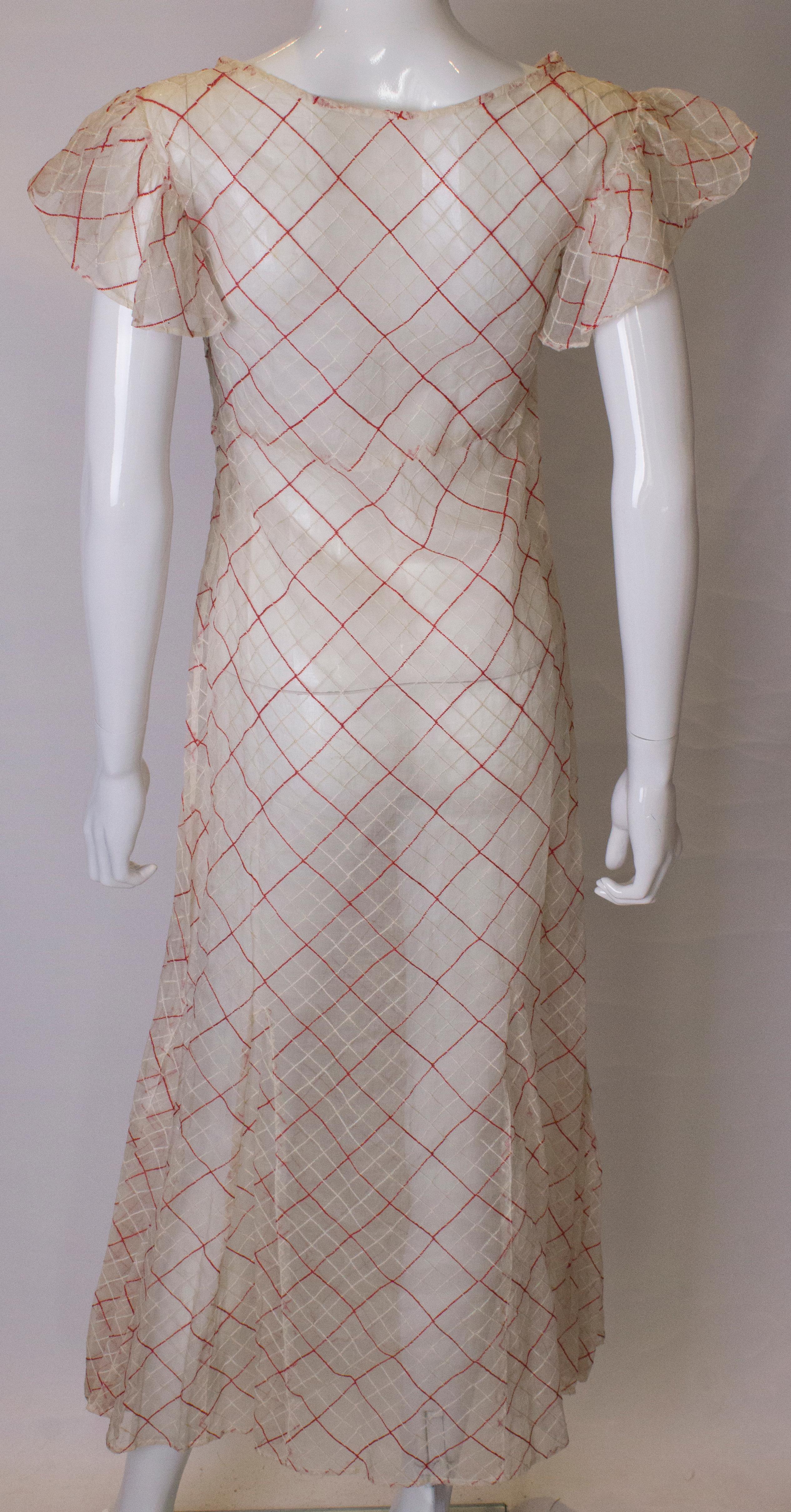Vintage 1930s Red and White Voile Gown 3