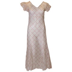 Vintage 1930s Red and White Voile Gown