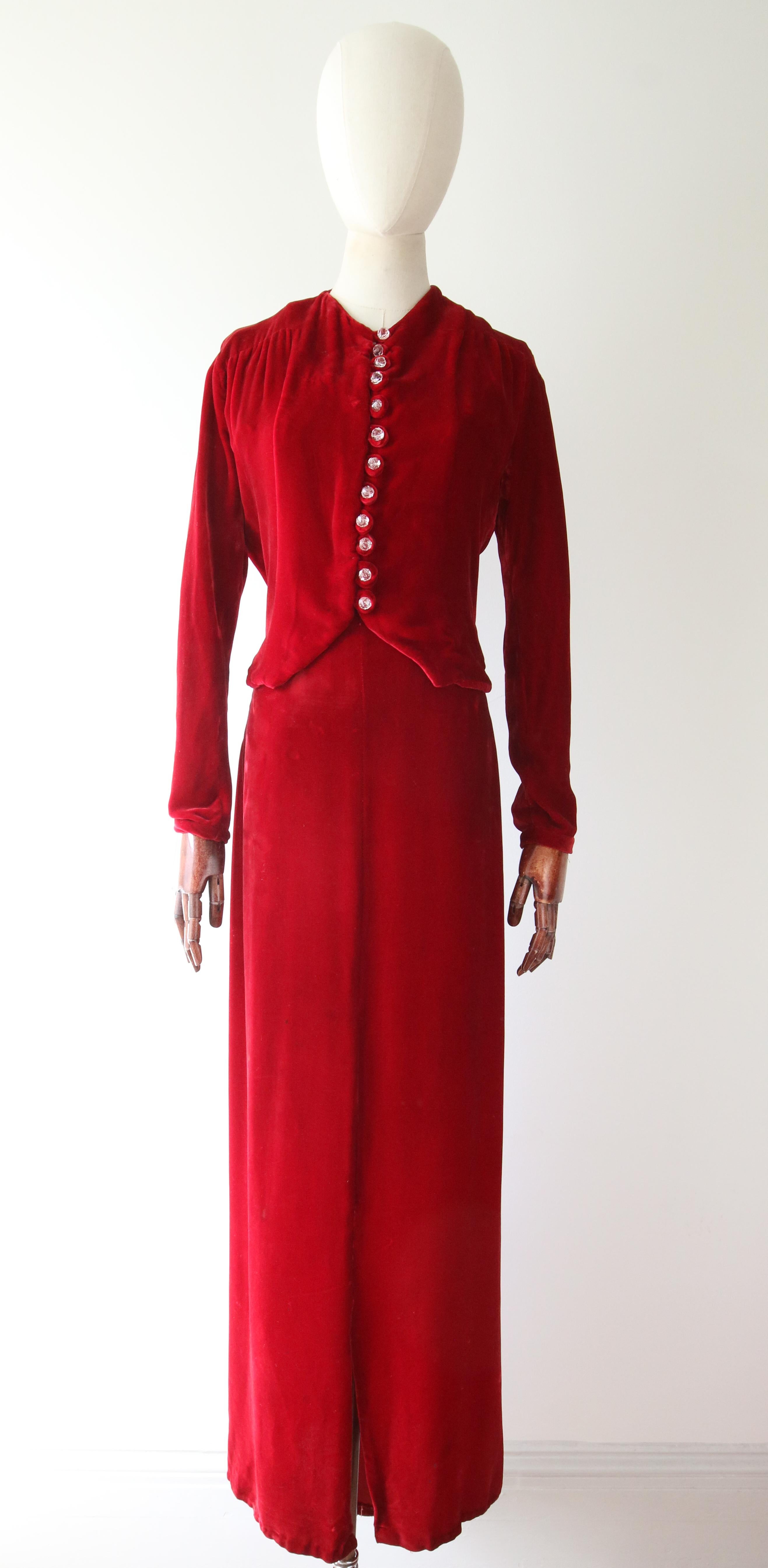 Vintage 1930's red velvet dress and jacket 1930's bias cut UK 6- 8 US 2-4 For Sale 5