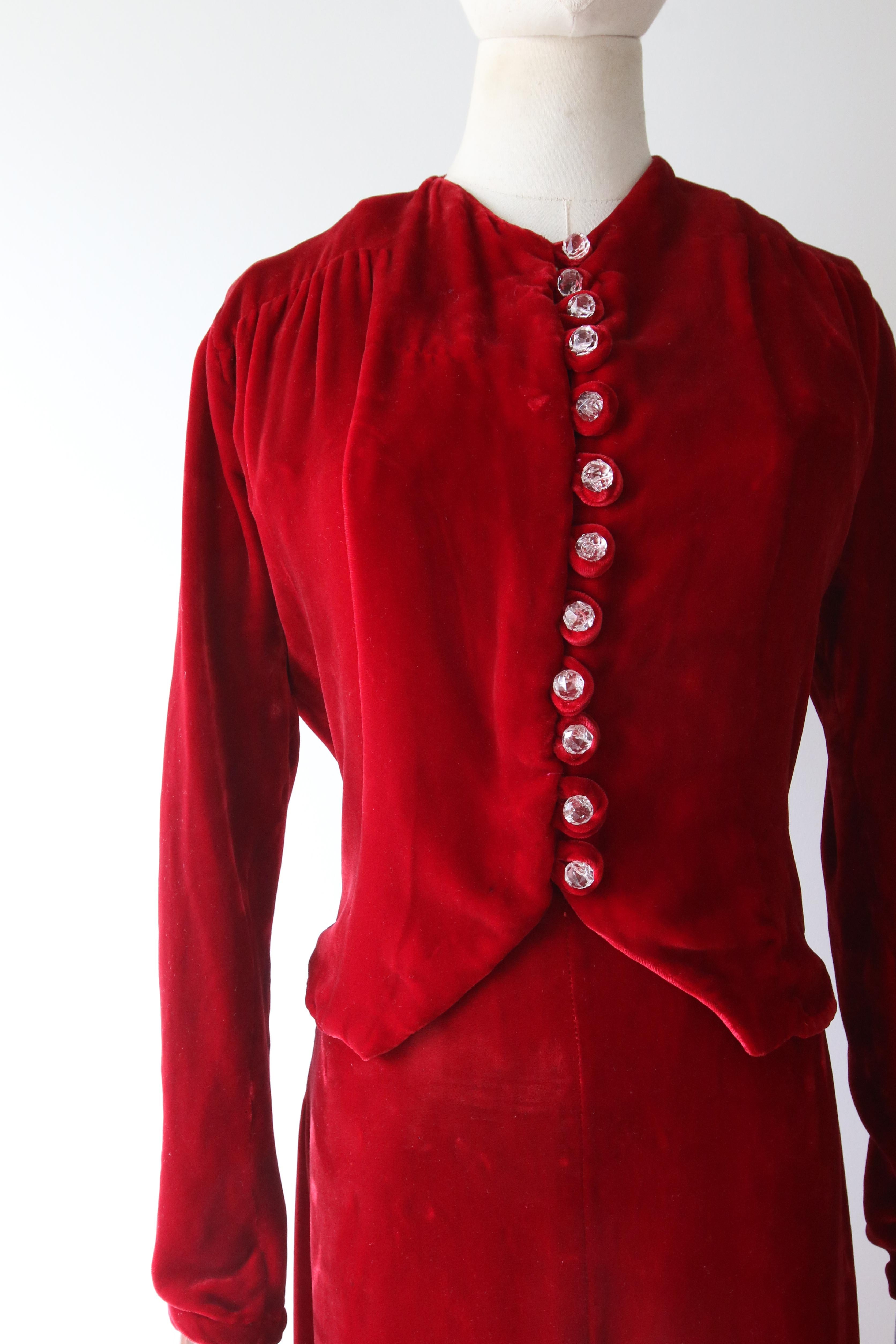 Vintage 1930's red velvet dress and jacket 1930's bias cut UK 6- 8 US 2-4 For Sale 7