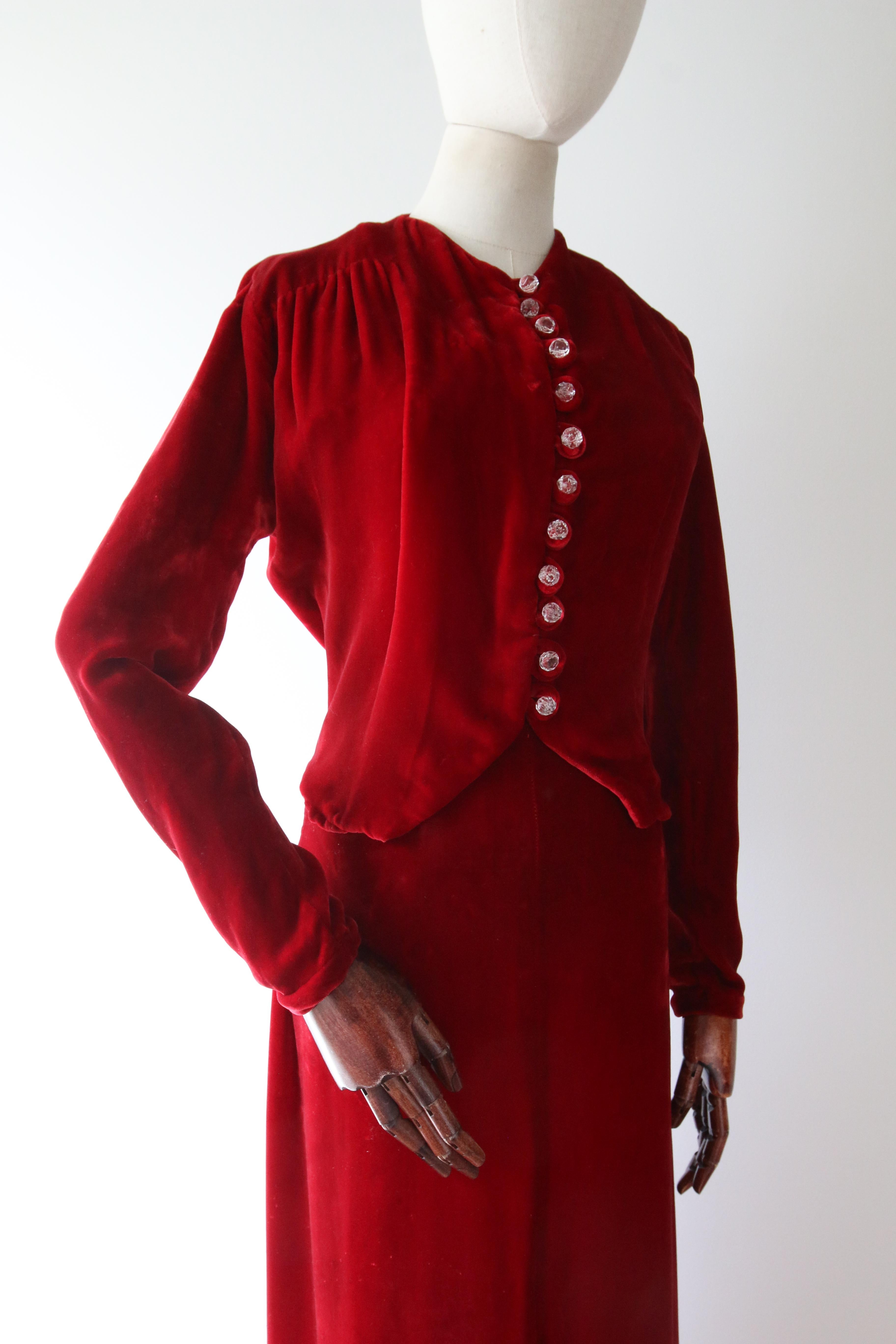 Vintage 1930's red velvet dress and jacket 1930's bias cut UK 6- 8 US 2-4 For Sale 9