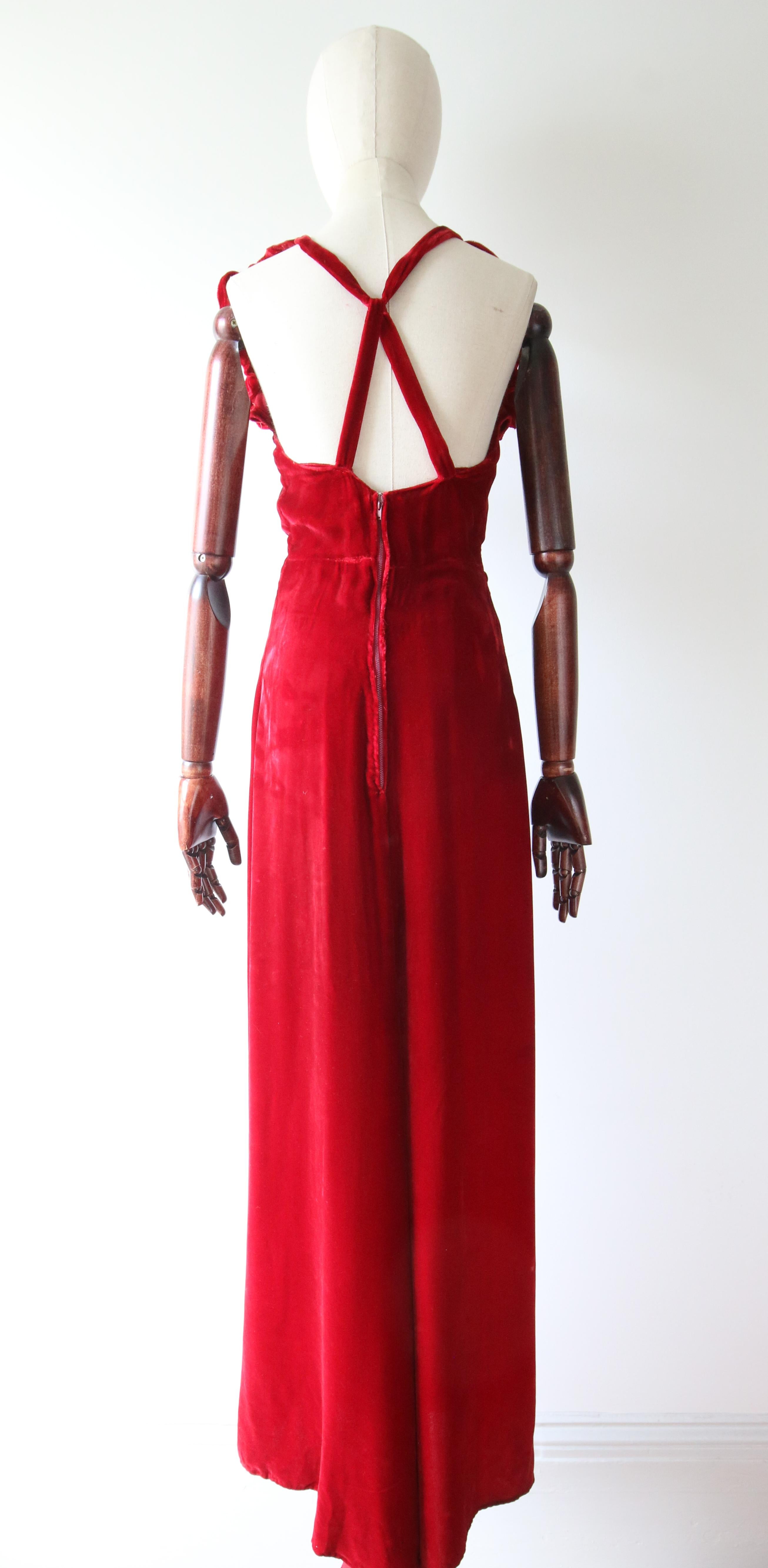 Vintage 1930's red velvet dress and jacket 1930's bias cut UK 6- 8 US 2-4 For Sale 4
