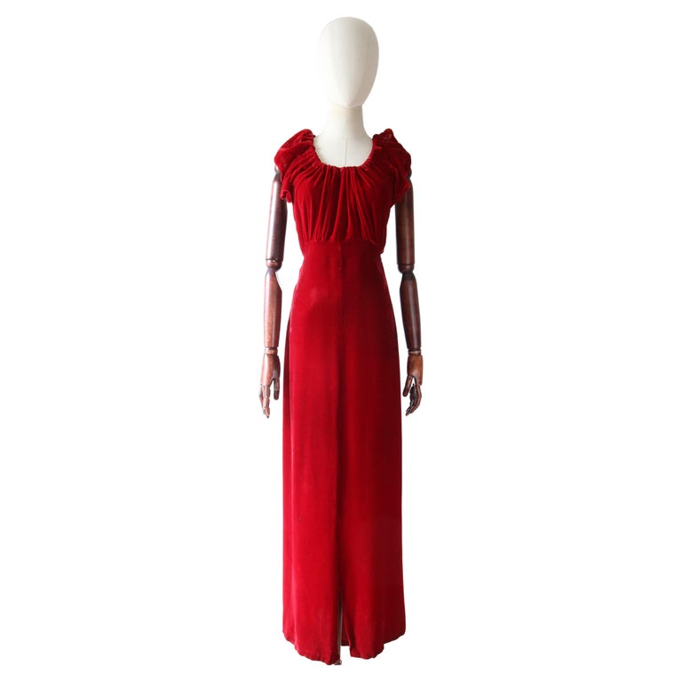 Vintage 1930's Red Velvet Evening Gown and Jacket Silk Velvet UK 6- 8 US  2-4 at 1stDibs | red velvet dress uk