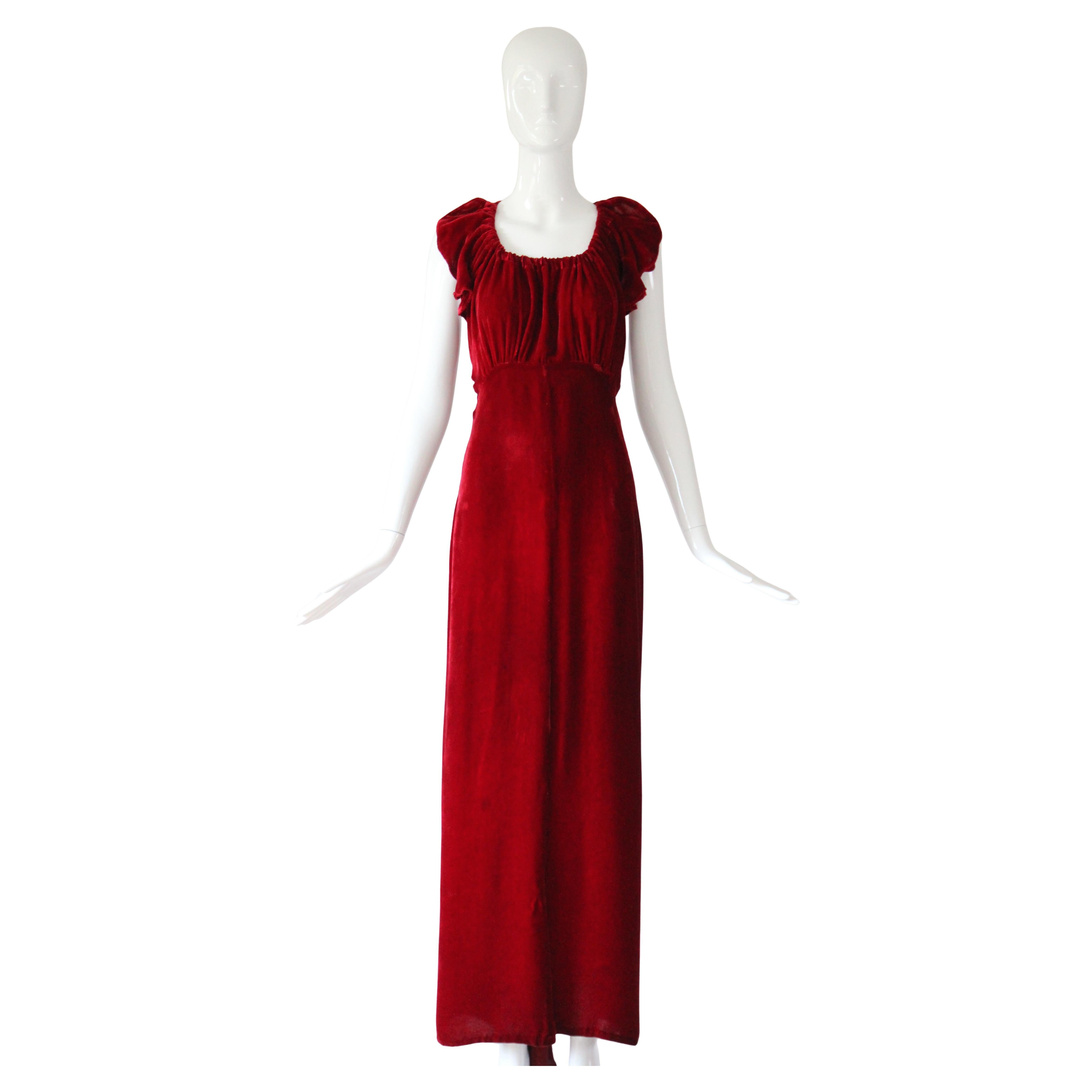 Robe et veste en velours rouge des années 1930 Coupe en biais UK 6- 8 US 2-4