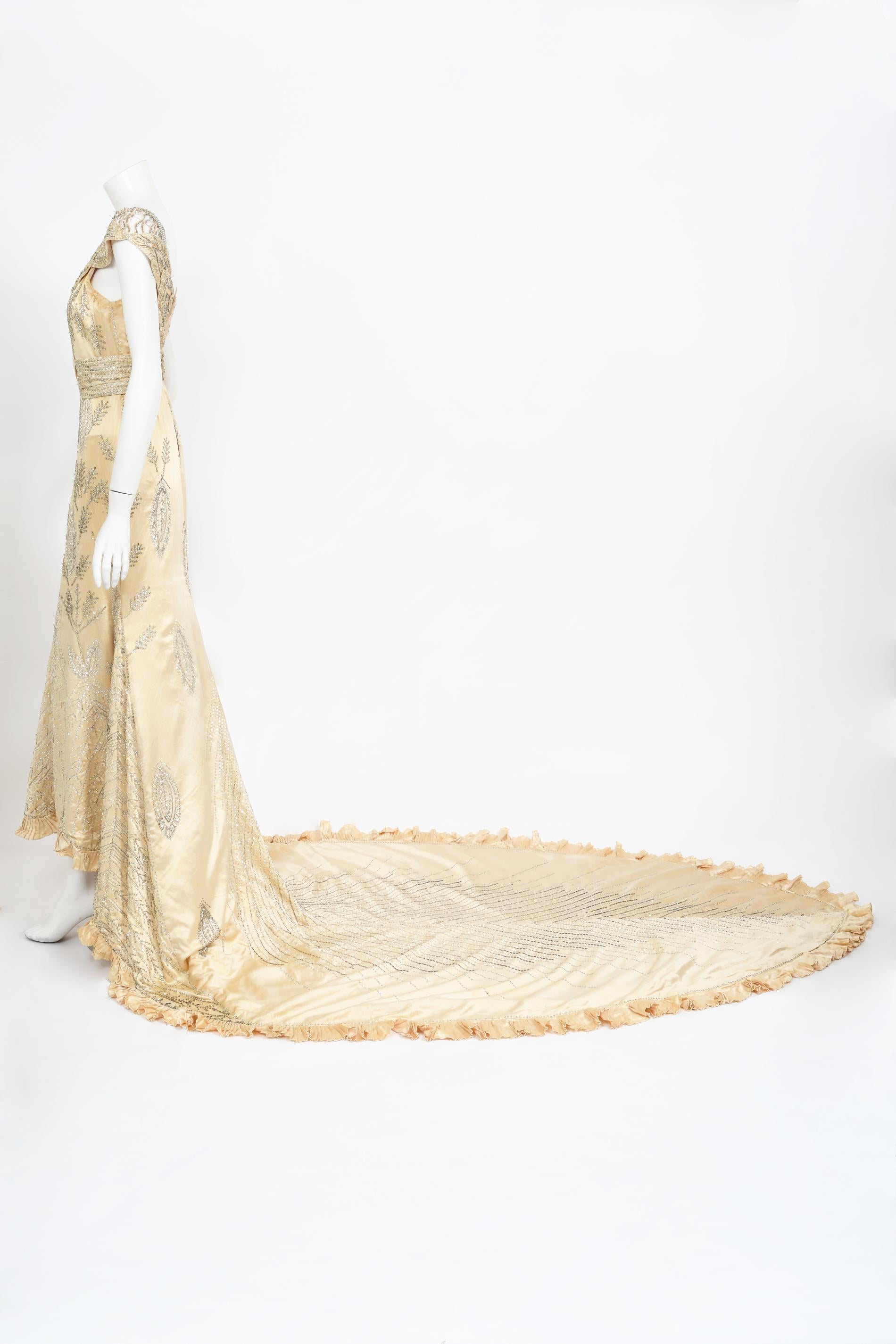Vintage 1930's Strass Perlen Kerze Licht Seide geschleppt alten Hollywood-Kleid im Angebot 6