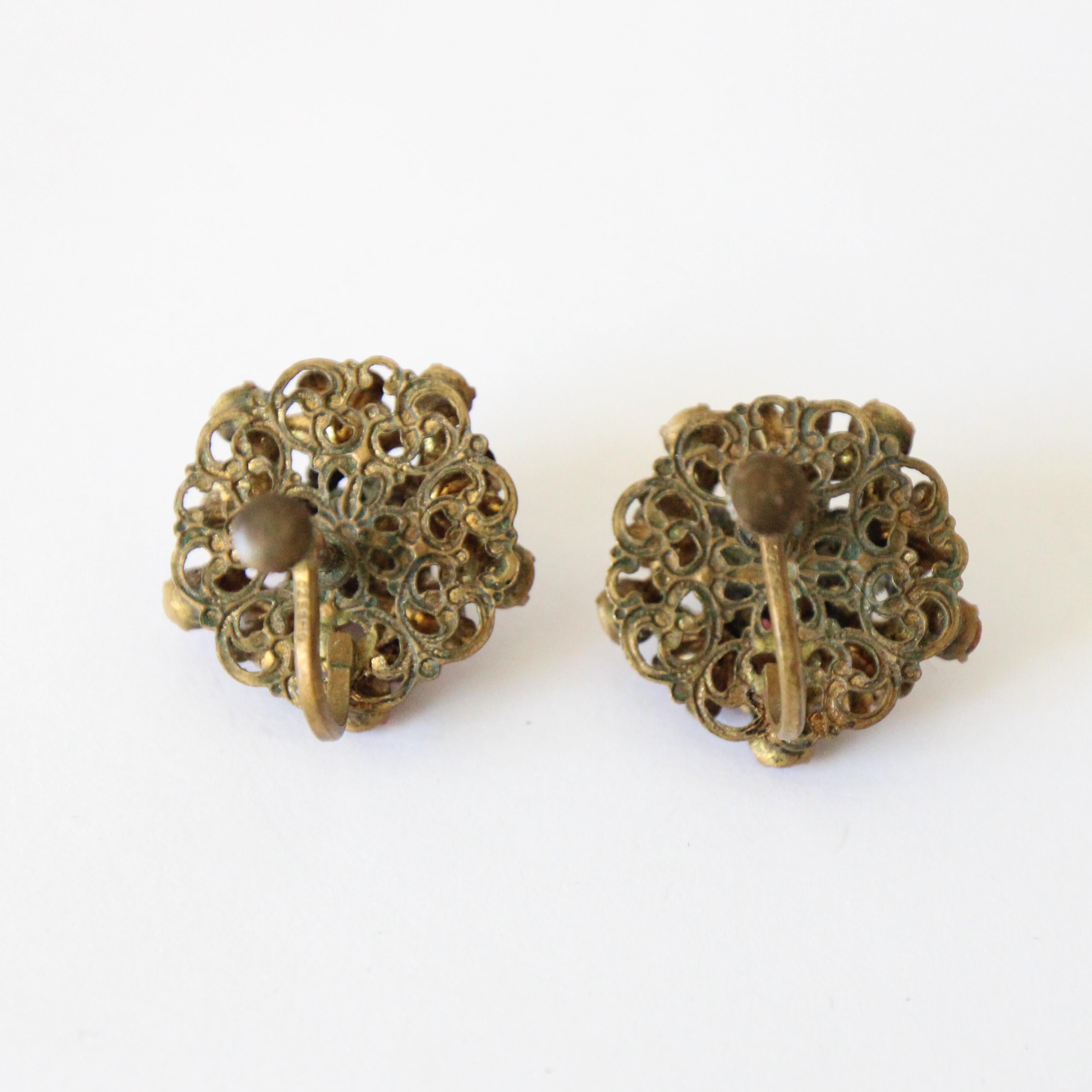 Femenino o masculino Pendientes de rosca con brillantitos vintage de los años 30 Pendientes rosas originales de los años 30 en venta