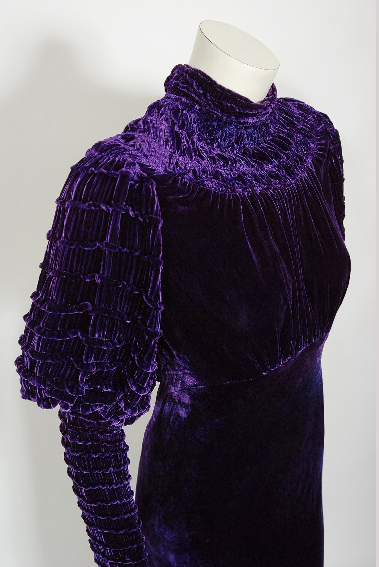 purple velvet evening gown