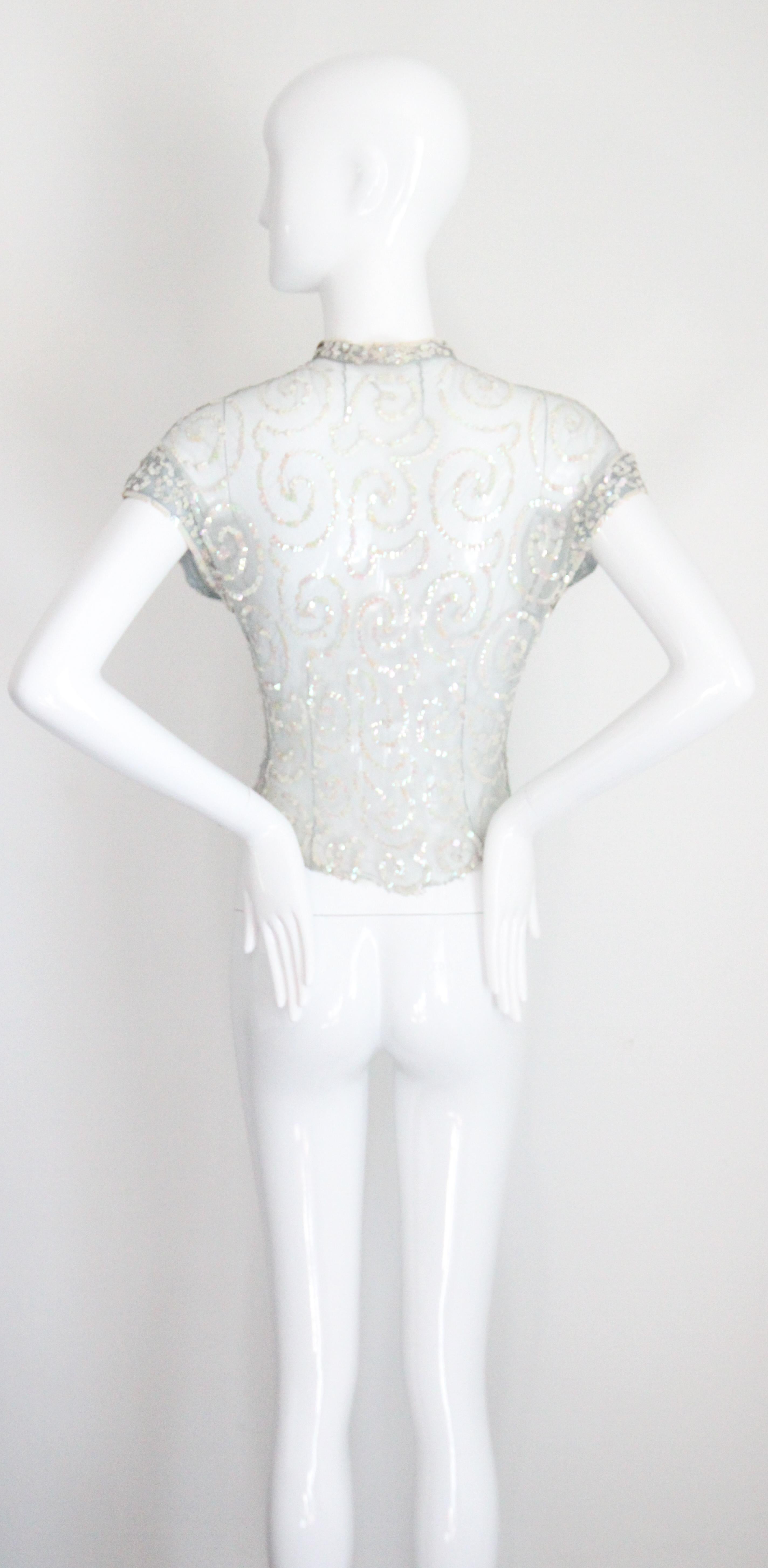 Vintage 1930's Sequin Blouse 1930's ice blue iridescent sequin top UK 8-10 For Sale 6