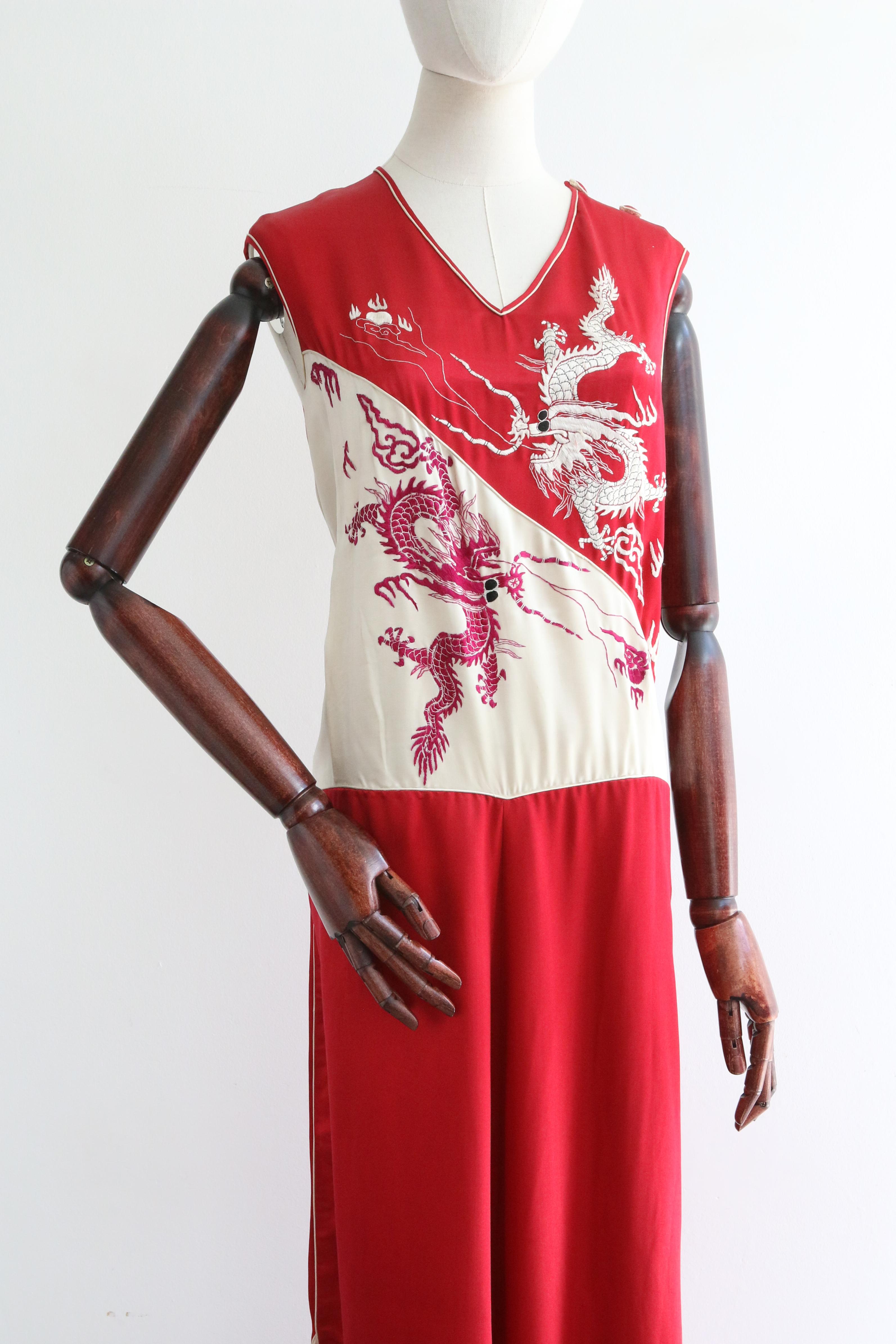 Vintage 1930's silk burgundy dragons loungewear jumpsuit UK 14-16 US 10-12 1