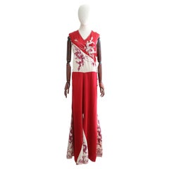 Vintage 1930's silk burgundy dragons loungewear jumpsuit UK 14-16 US 10-12