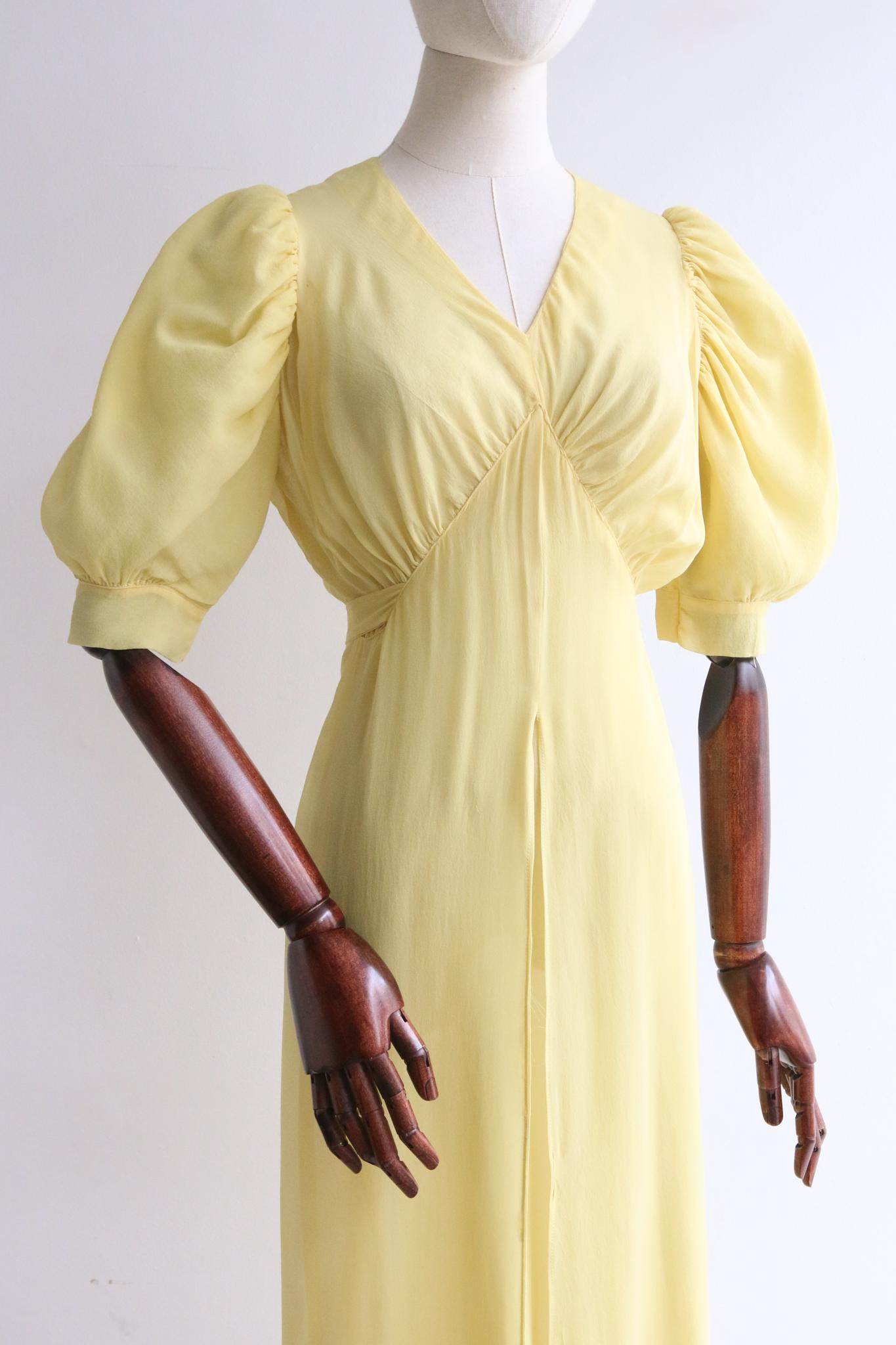 Beige Vintage 1930's Silk Chiffon Dress 1930's yellow silk open back UK 8-10 US 4-6